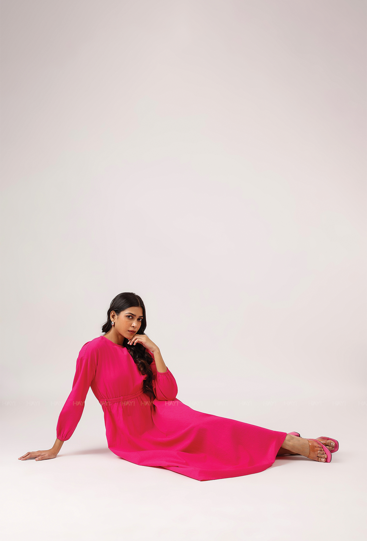 Crowned In Pink Wasit Tie With Back Slit Flared Maxi