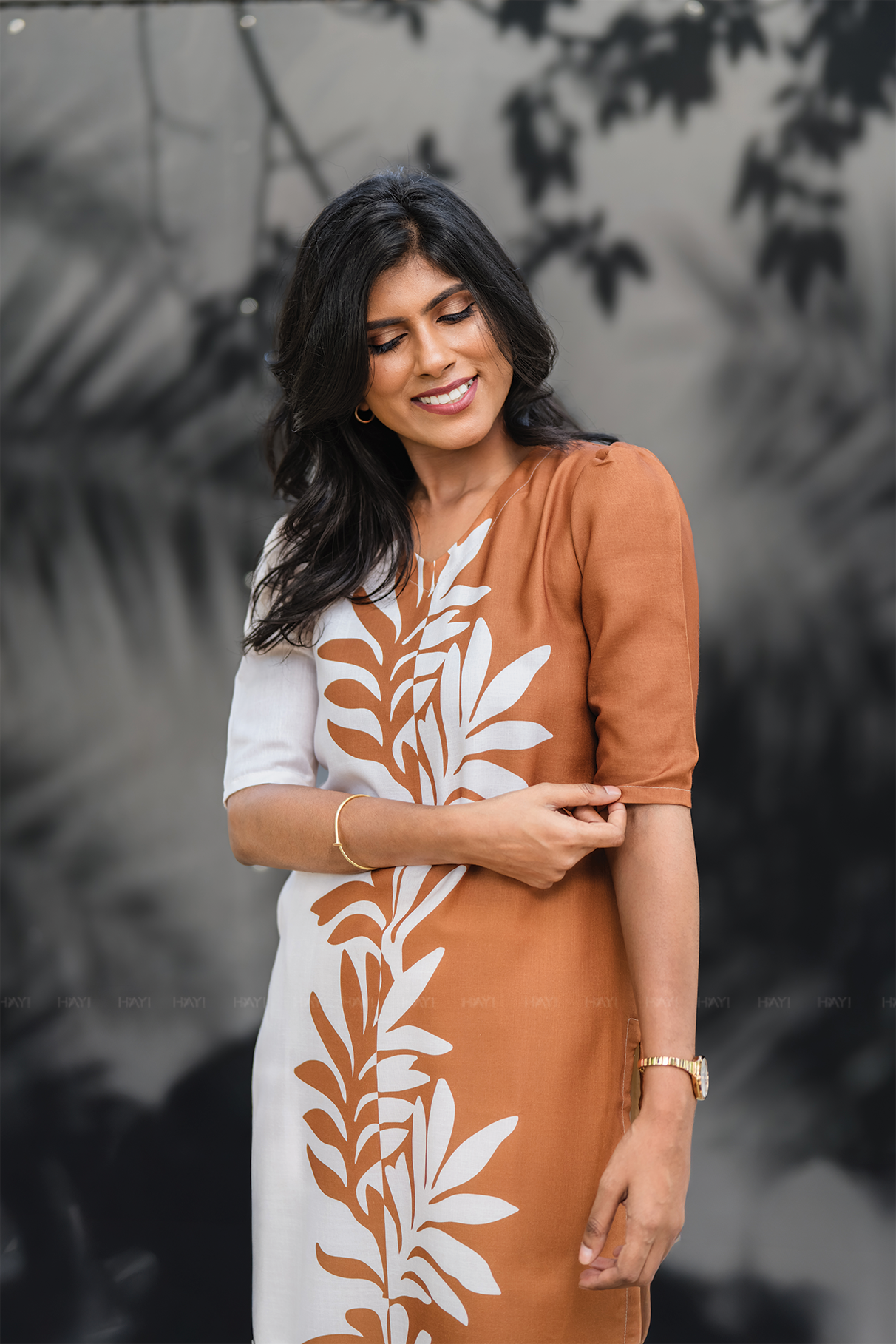 Dusk Beige with Rustleaf Grace floral printed Linen Blend Kurta
