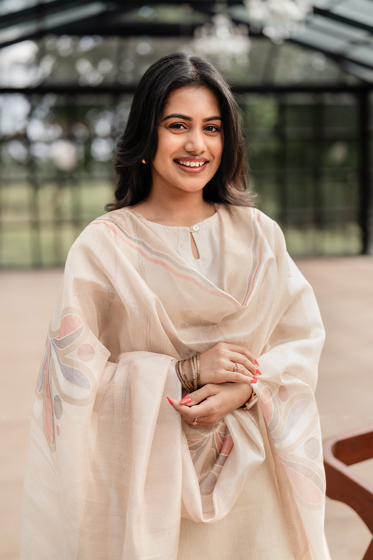 Pearl Off-White 3 Piece Silk Blend Placement Printed Embroidery Kurta with Pant & Dupatta