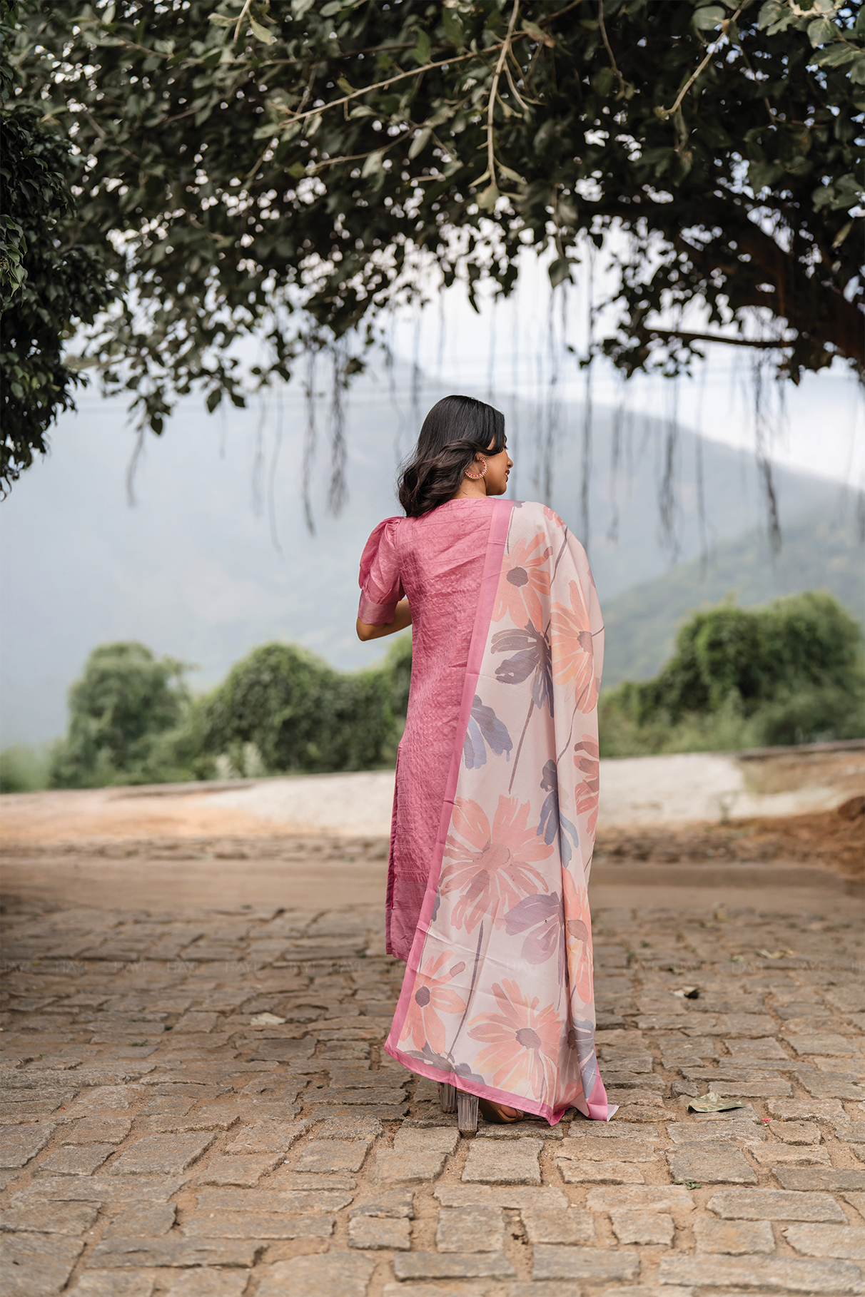 Radiance Mist Pink 3 Piece Tussar Silk Blend Printed Kurta with Pant & Dupatta