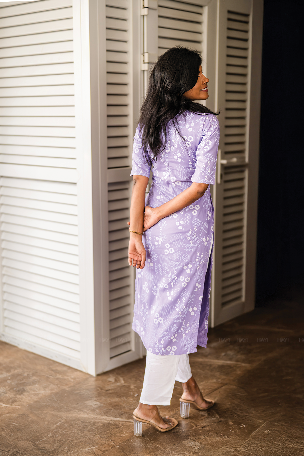 Lavender Grace with floral printed Viscose Kurta