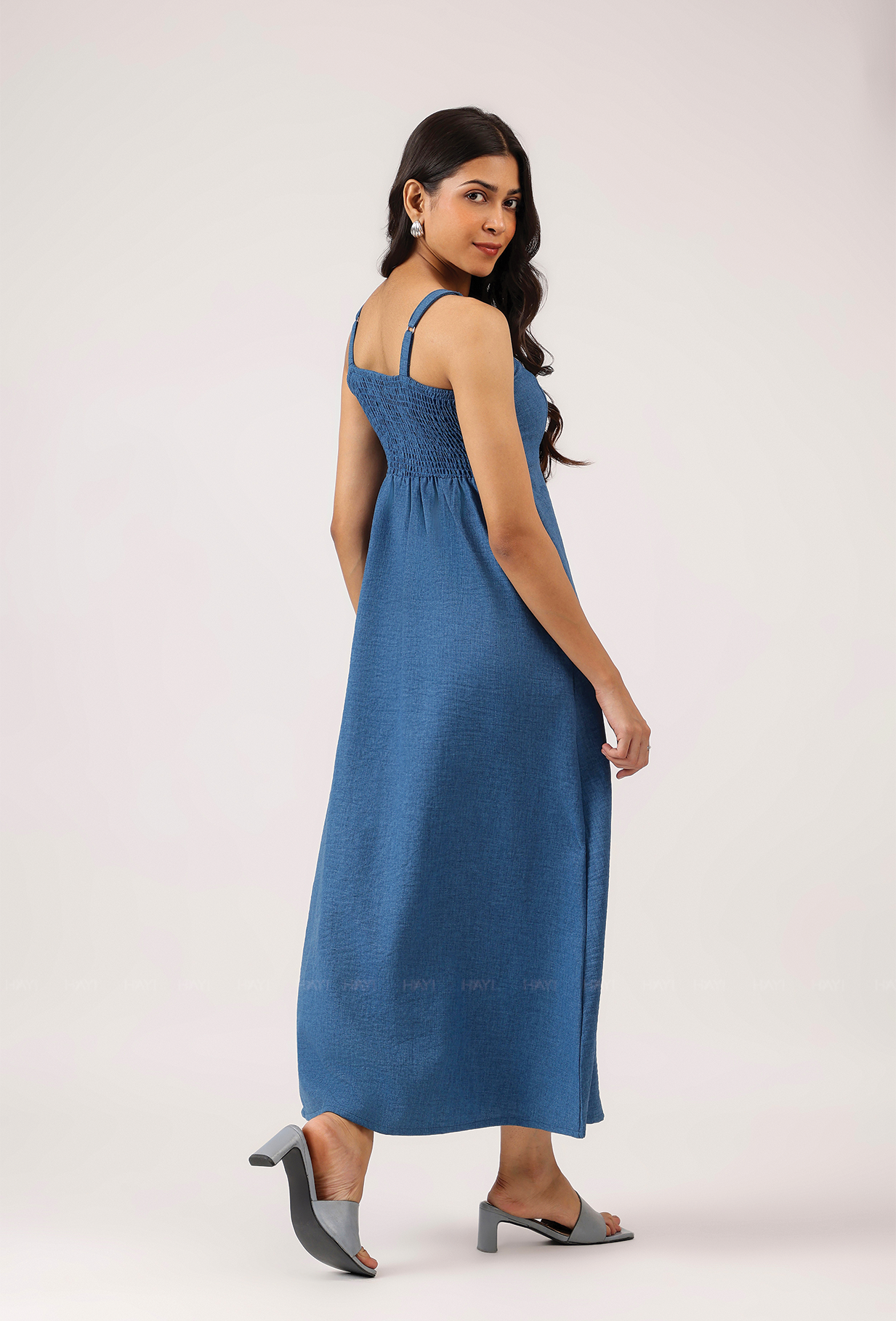 Rawelle Denim Blue Adjustable Strap Spaghetti With Back Smock