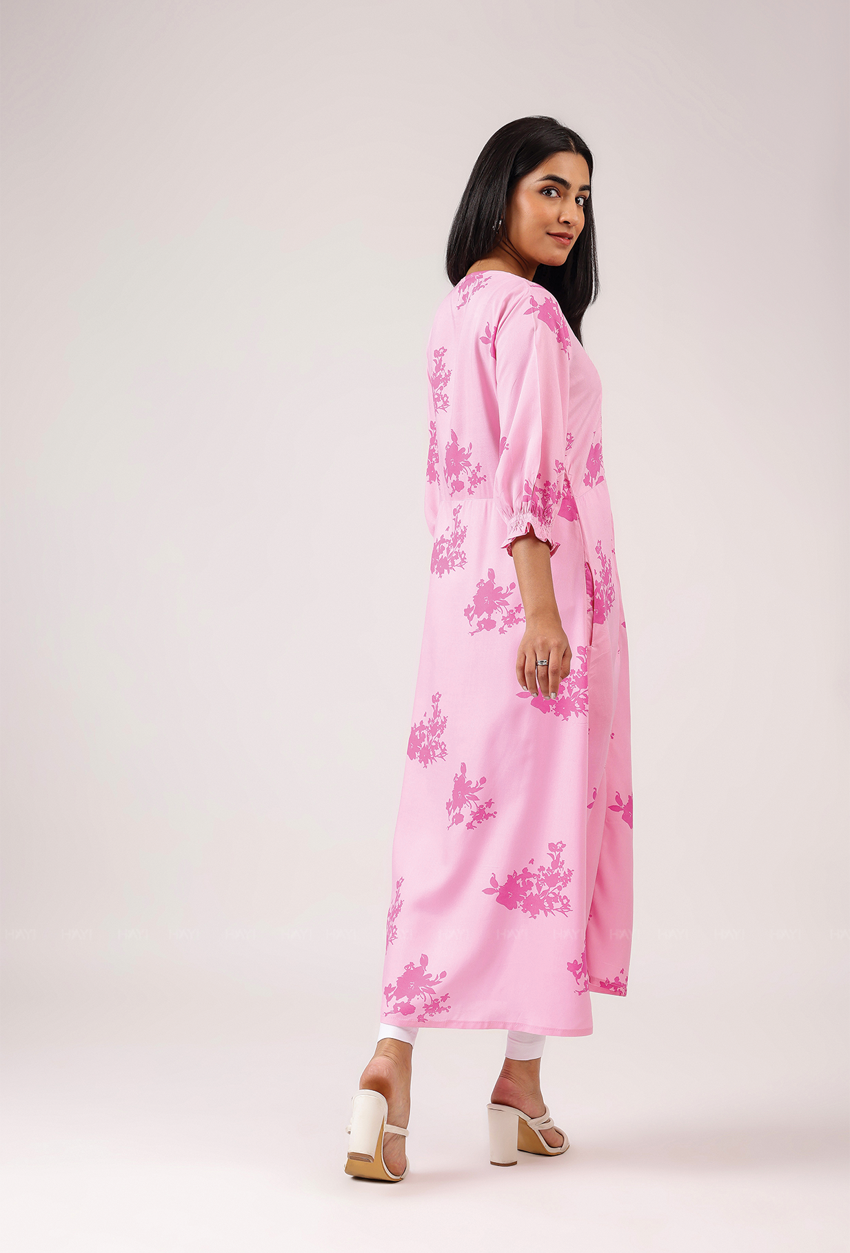 Light Pink with All About Flowers printed Viscose A-line Dress