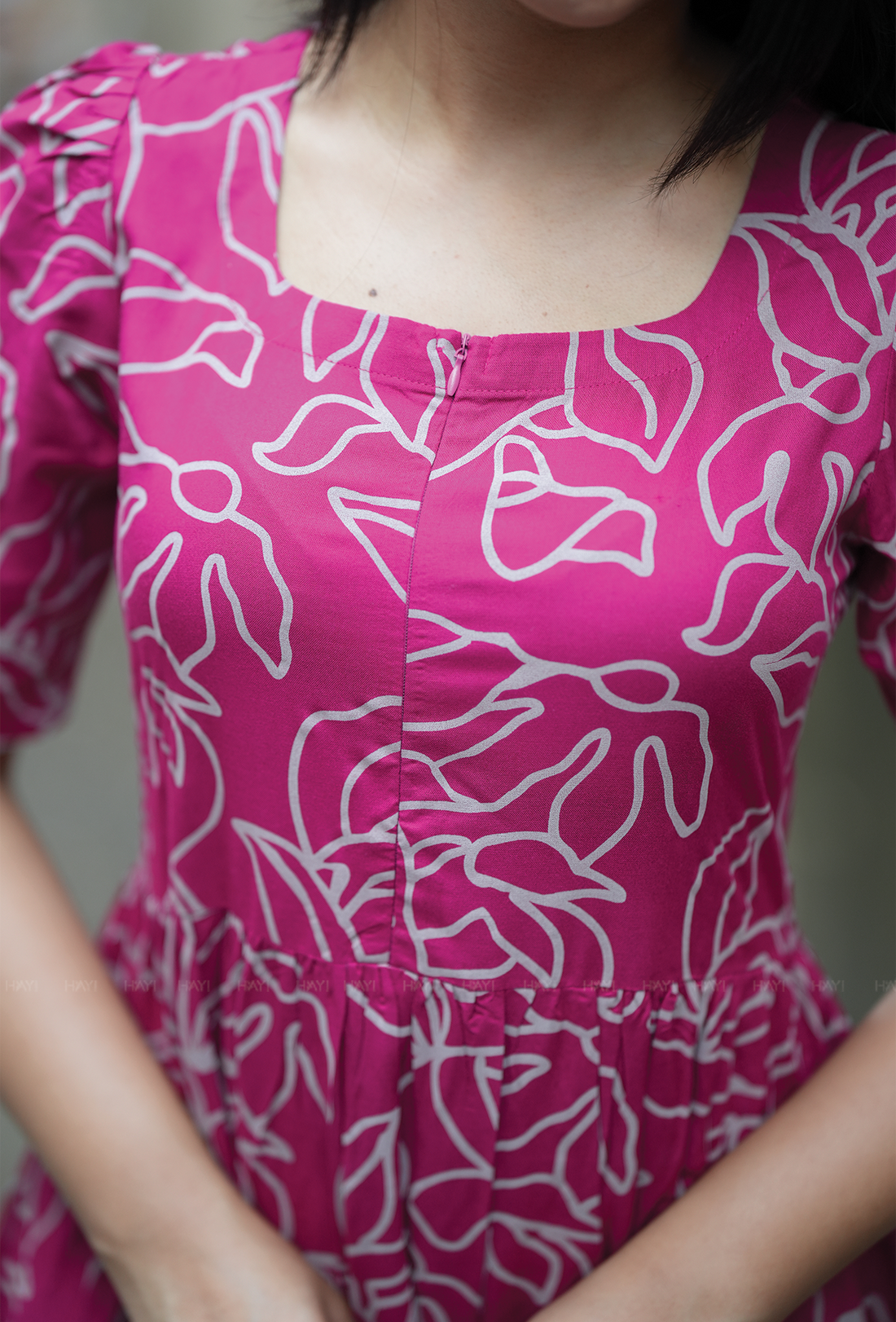 Dark Pink with Fuchsia Cluster floral printed Maternity and Feeding Dress