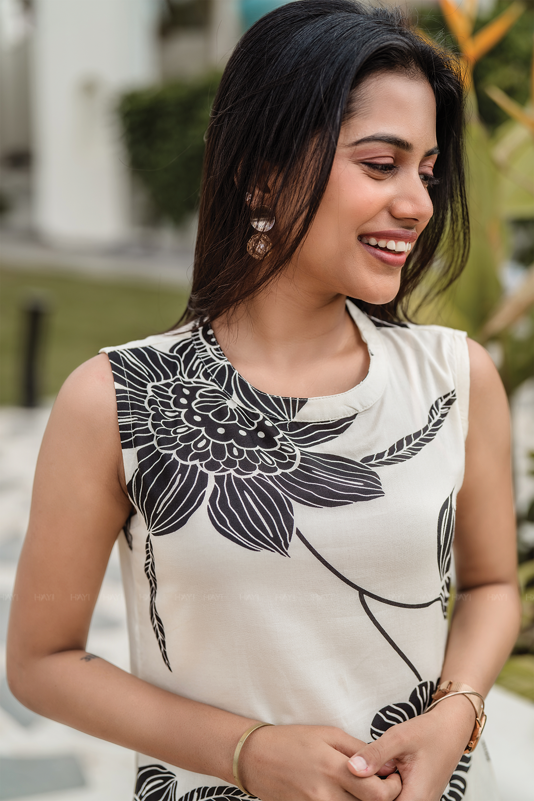 Mono Rose Gray Cotton Blend Co-ord with Close Neck and Attached 3/4th Sleeves