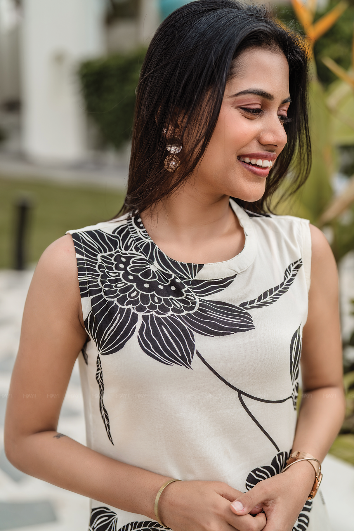 Mono Rose Gray Cotton Blend Co-ord with Close Neck and Attached 3/4th Sleeves