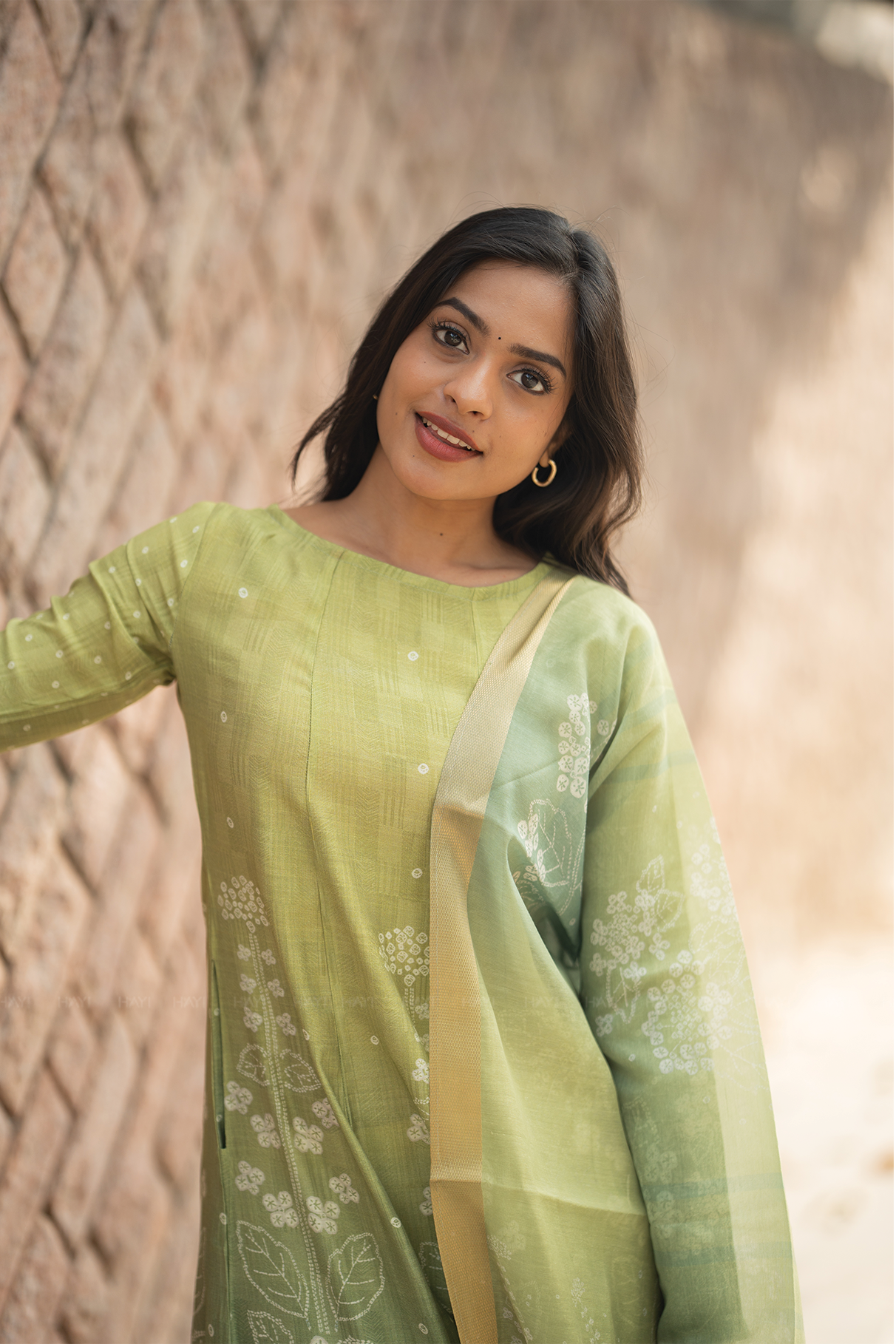 Pistachio Petal Printed 2 Piece Bombay Silk Blend Kurta with Dupatta