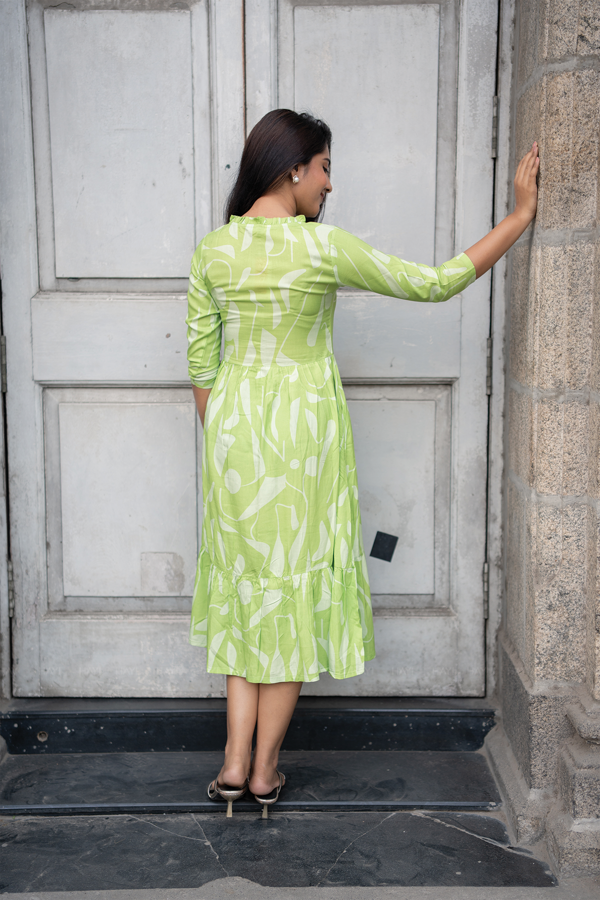 Mint Fresh Green Printed Maternity and Feeding Viscose Dress