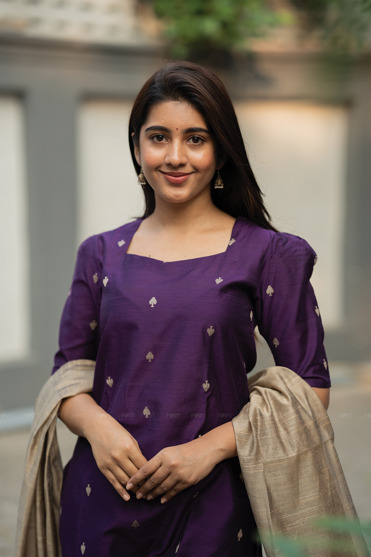 Noorvi Stripe Violet 3 Piece Viscose Jacquard Weave Kurta with Pant & Dupatta