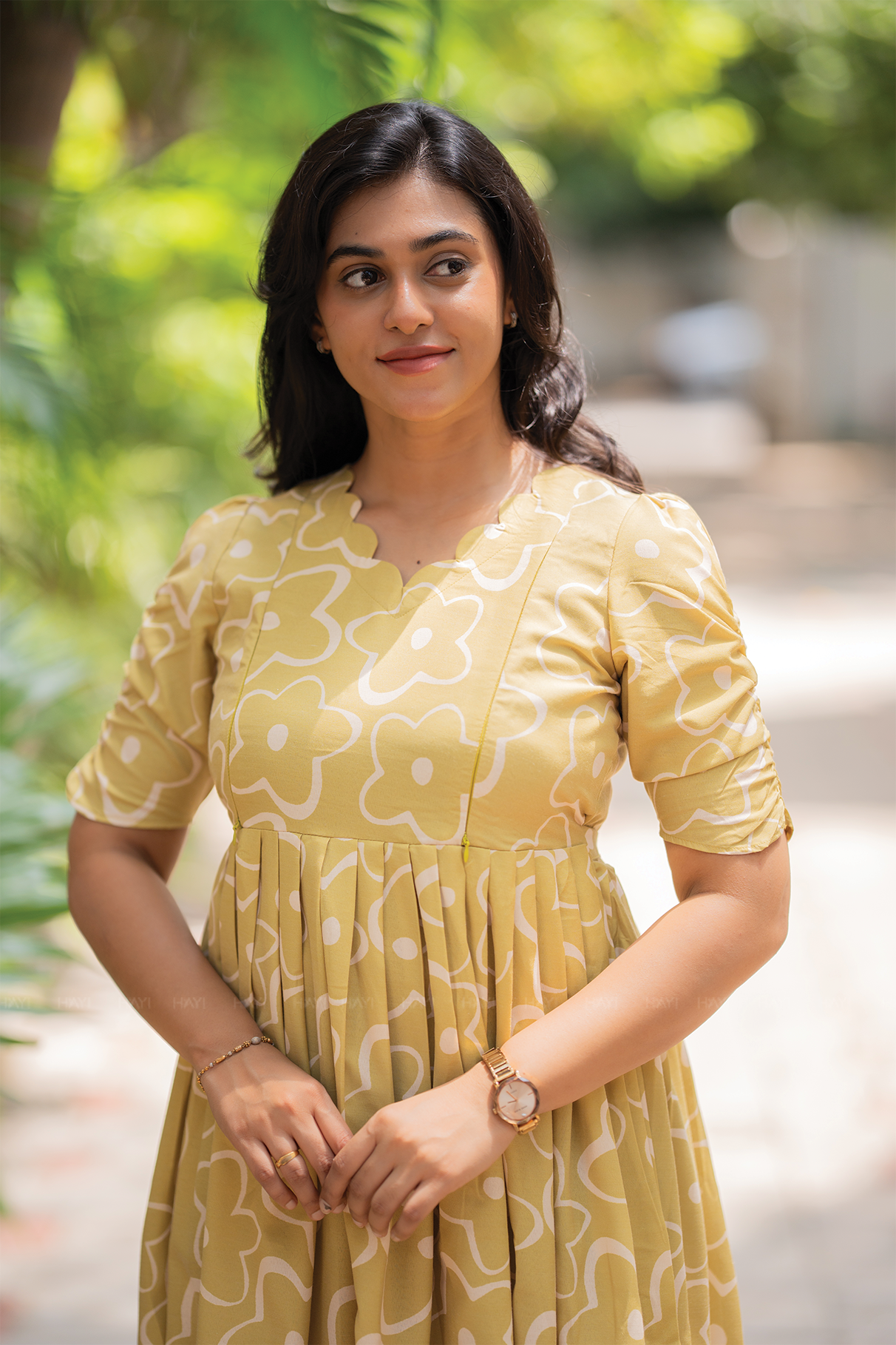 Mustard Flower Yellow Printed Maternity and feeding Maxi