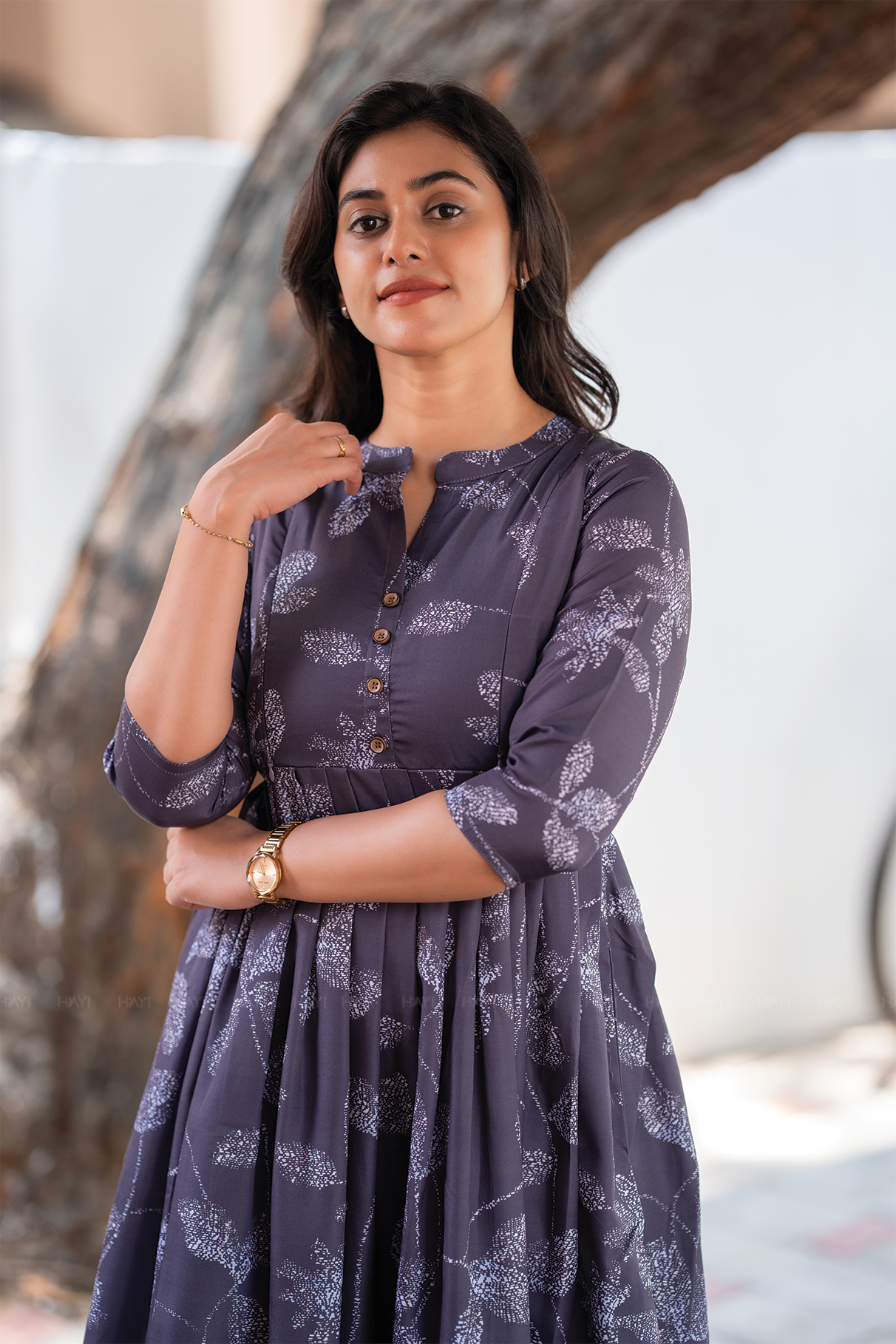 Muted Munlit Grey Printed Maternity and Feeding Maxi Wear
