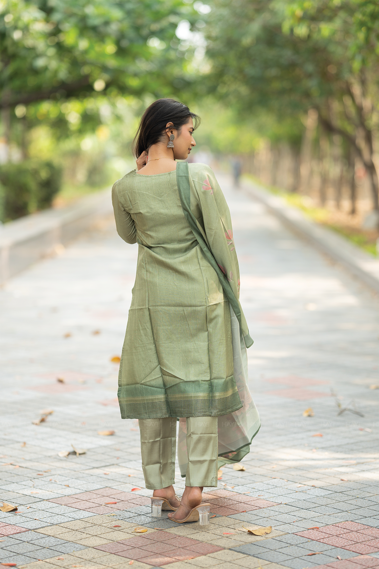 Matcha Bloom 3 Piece Tussar Silk Printed Kurta Set with Dupatta