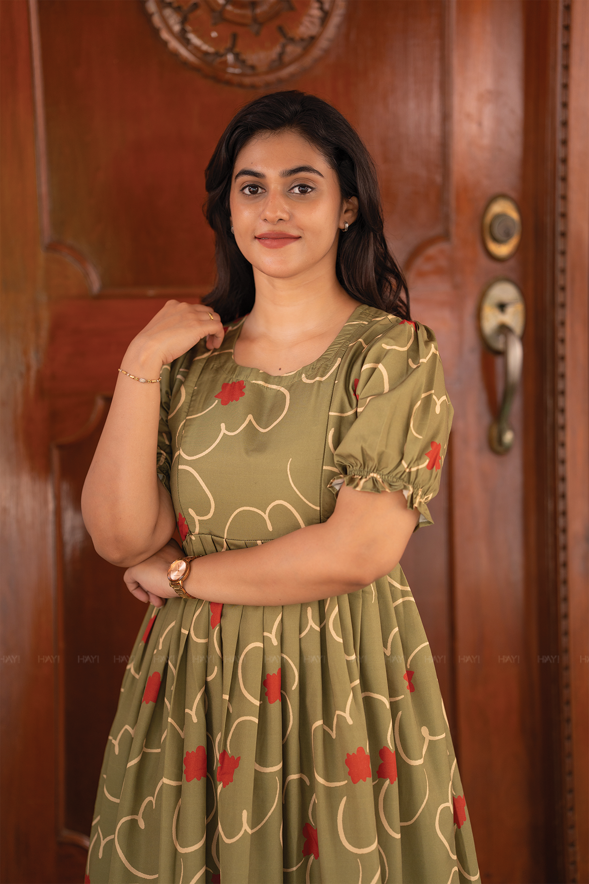 Olive Rings Green Printed Maternity and Feeding Wear