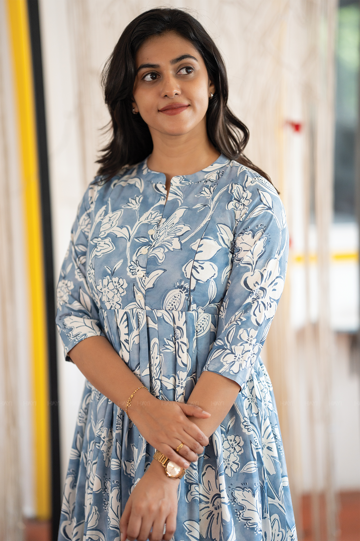 Classic Delight Blue Printed Maternity and Feeding Dress