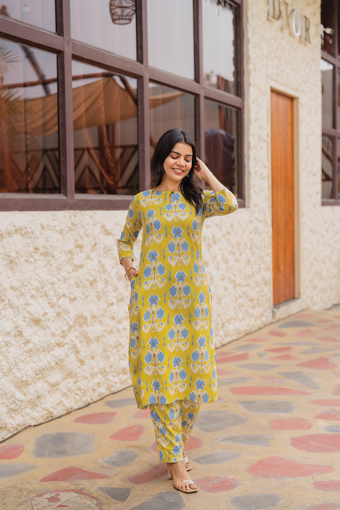 Whispering Winds Green Viscose Co-ord with Boat Neck & 3/4th Sleeves