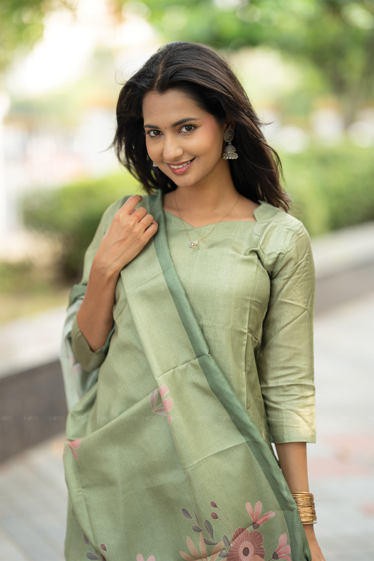 Matcha Bloom 3 Piece Tussar Silk Printed Kurta Set with Dupatta