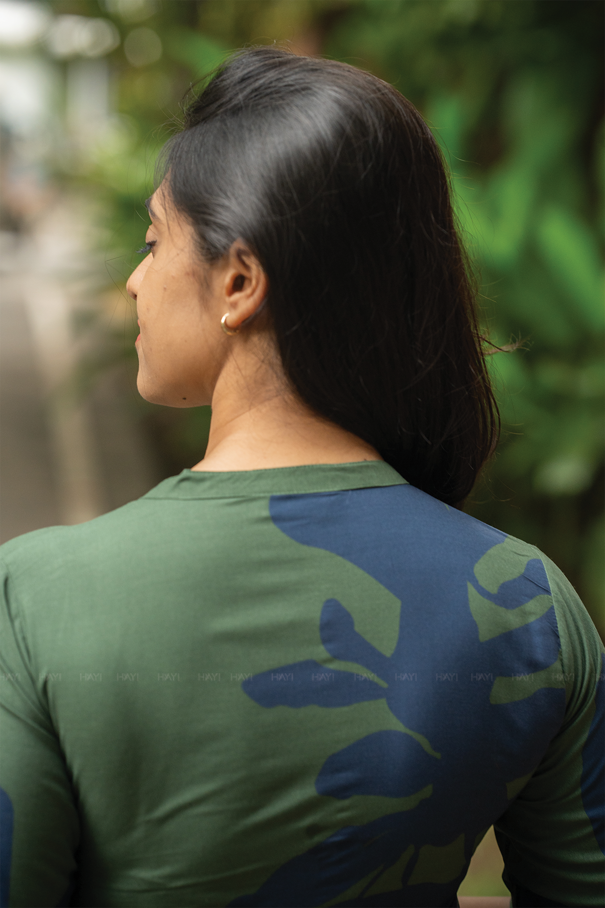 Forest Wave Green Viscose A-Line Kurta with Chinese Collar & 3/4th Sleeves