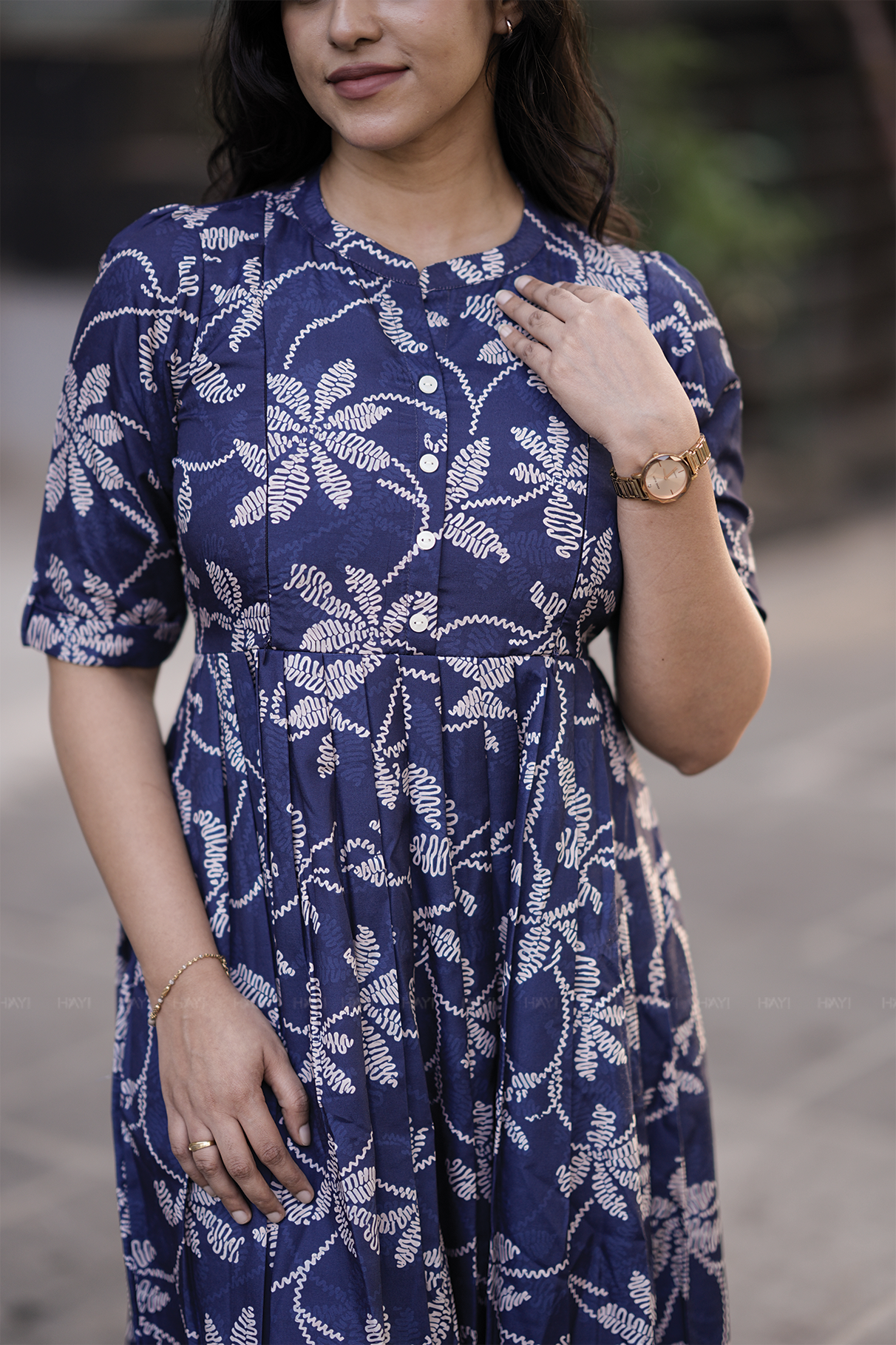 Orlina Grace Navy Printed Maternity and Feeding Maxi Outfit