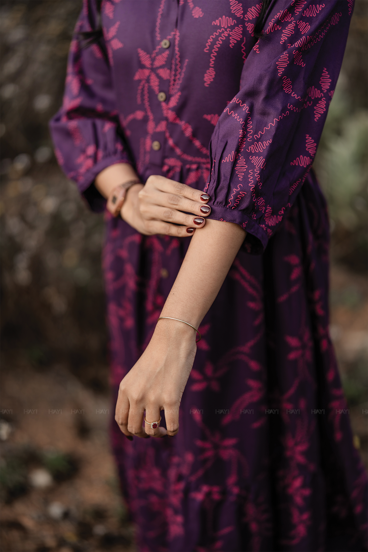 Plum Scarlet Viscose Printed Fit & Flare Dress