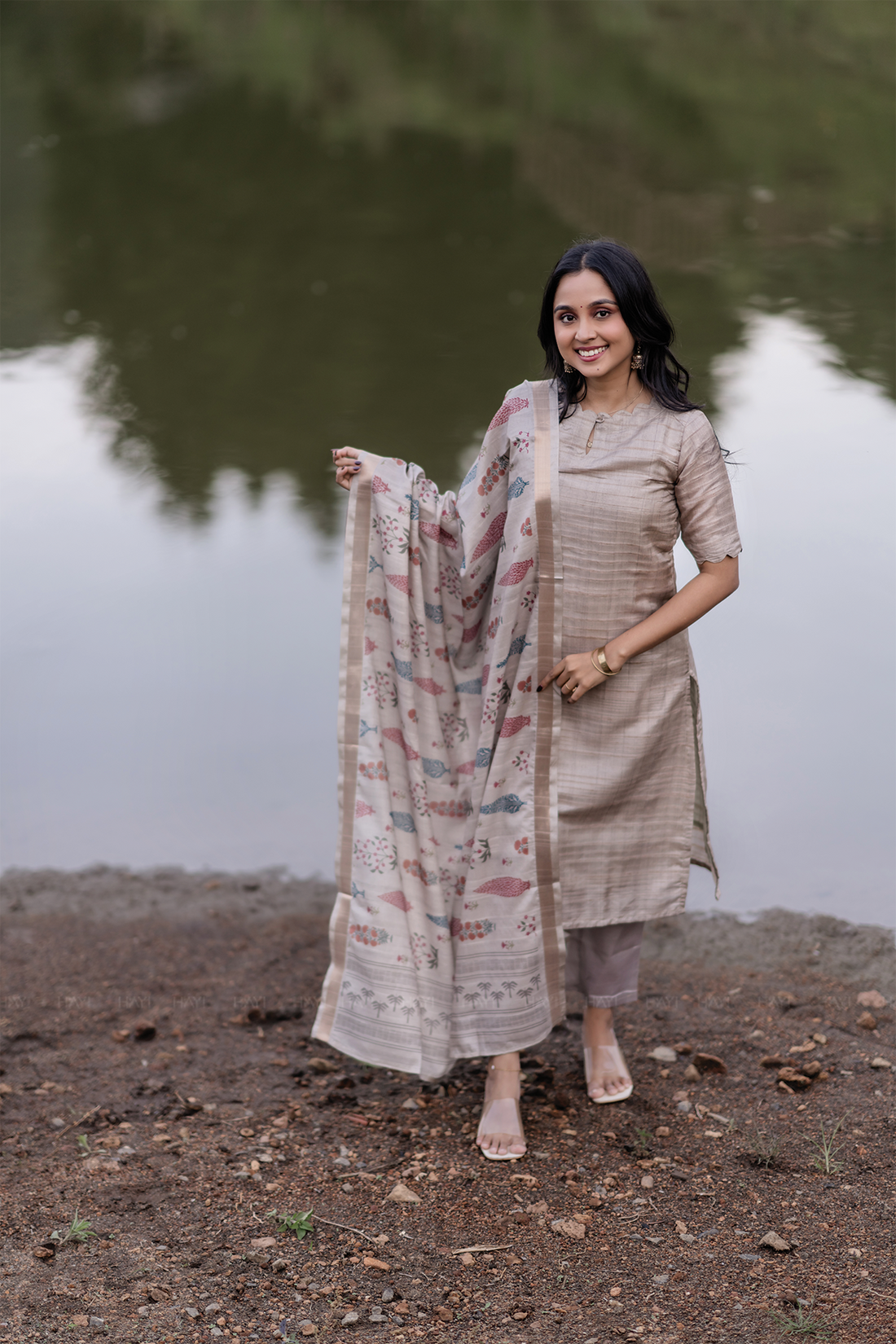 Nritya Printed Tussar Silk Kurta Set with Dupatta