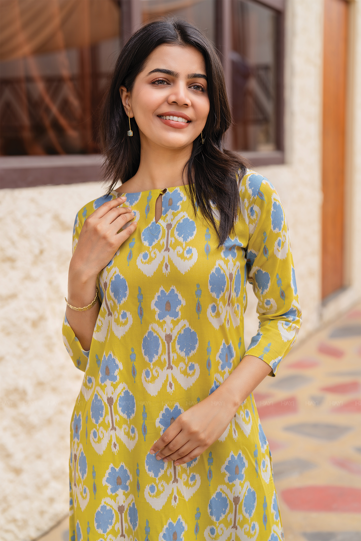 Whispering Winds Green Viscose Co-ord with Boat Neck & 3/4th Sleeves