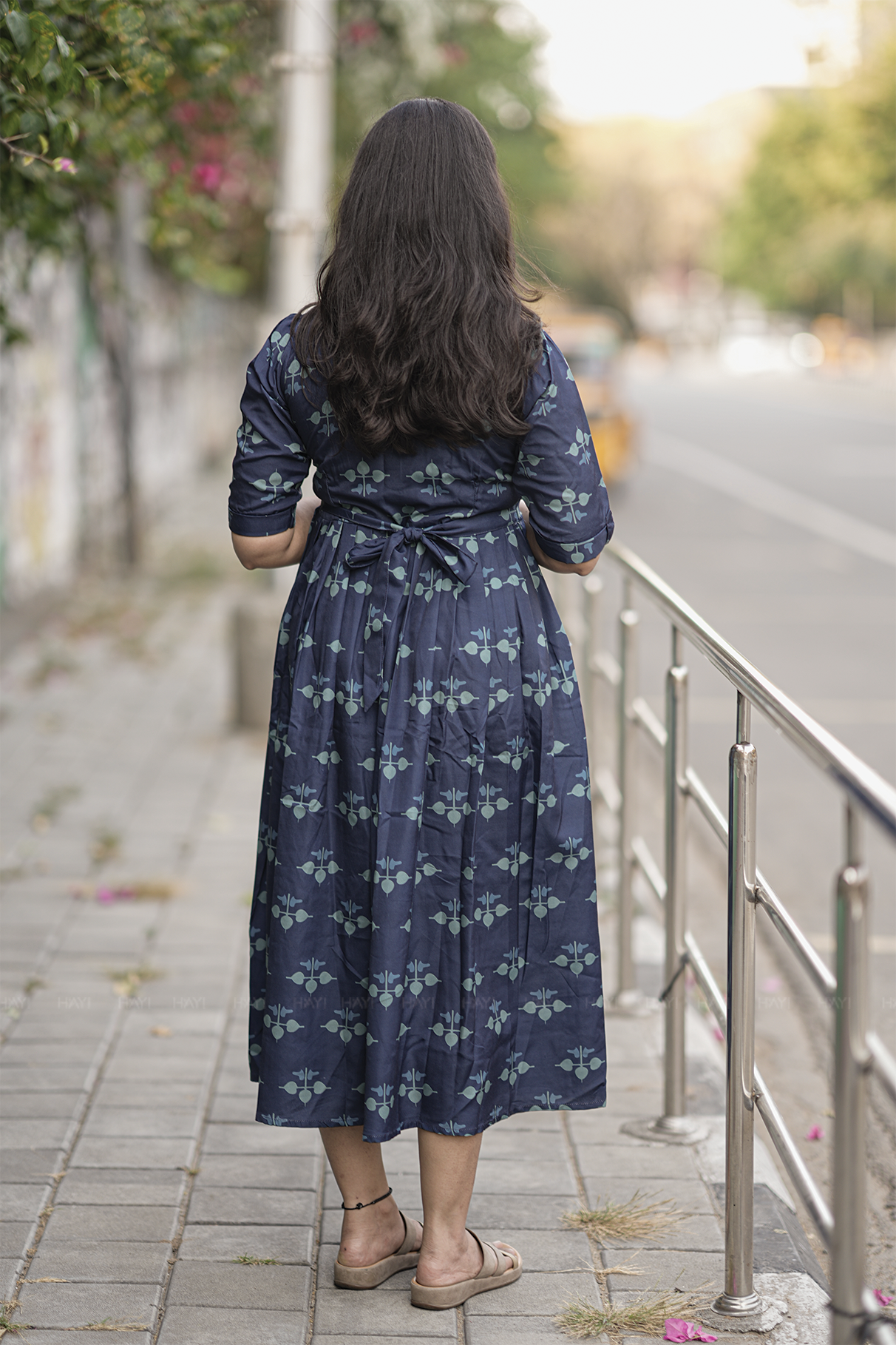 Navy Rhythm Printed Maternity and Feeding Maxi Dress
