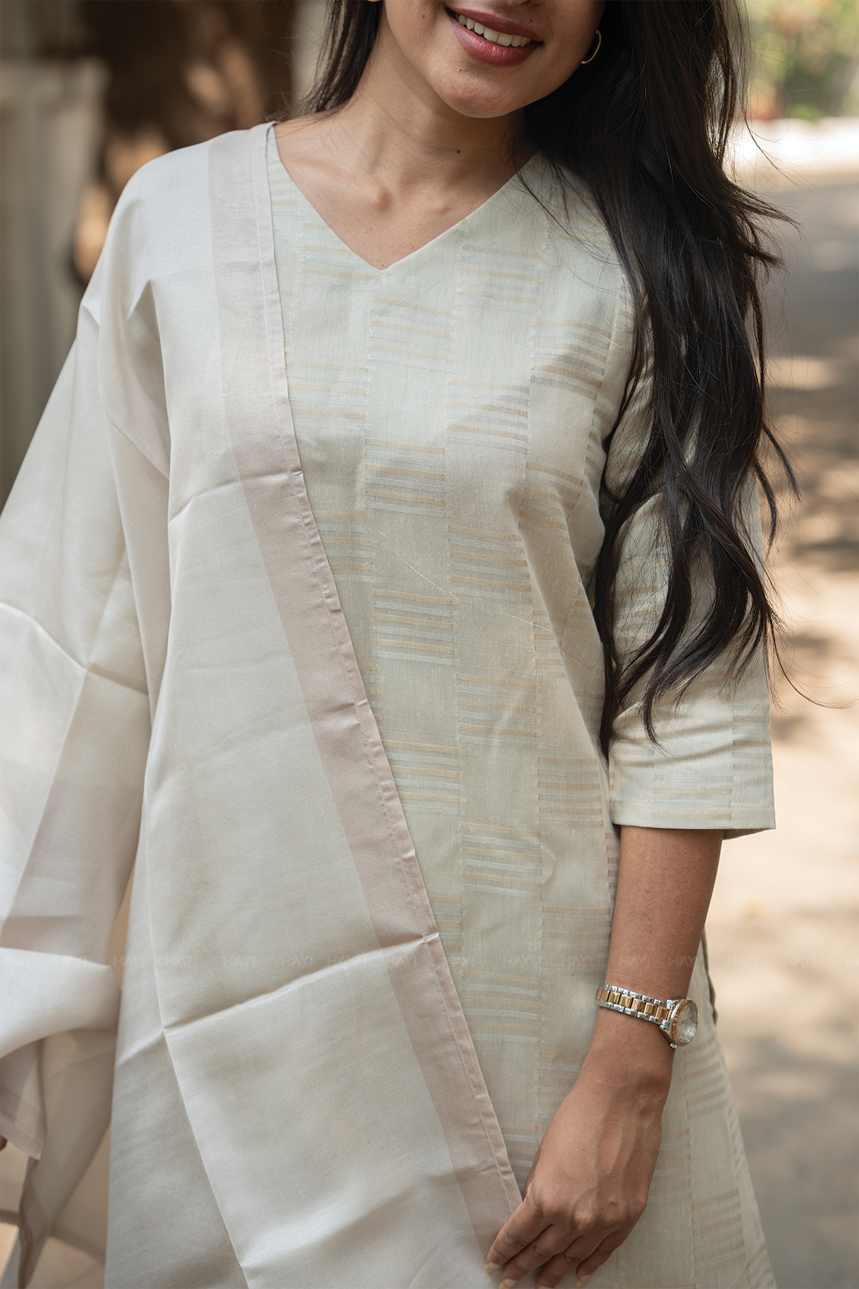 Rosvika Pearl Printed Tussar Checks Kurta Set with Dupatta