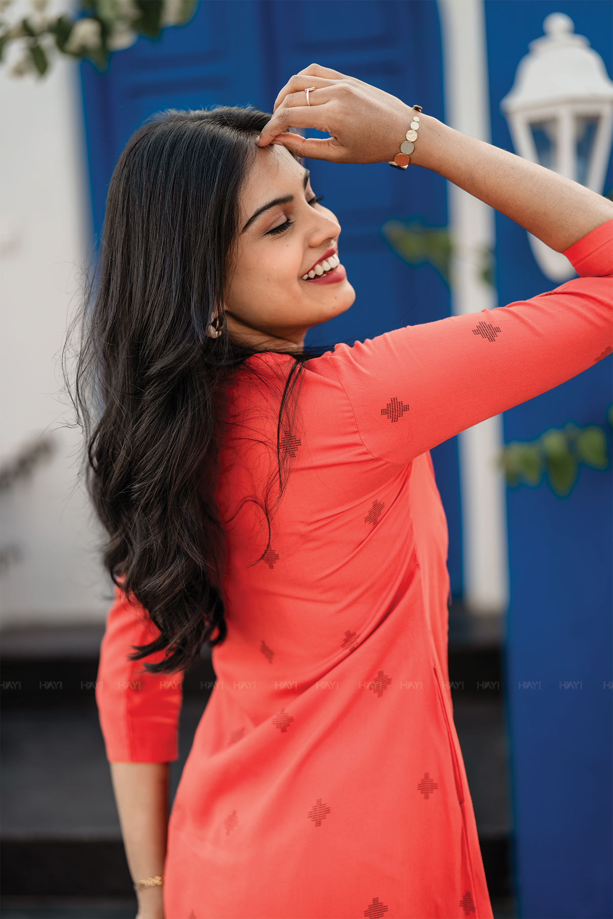 Orange Flow Viscose Co-ord with Boat Neck & 3/4th Sleeves