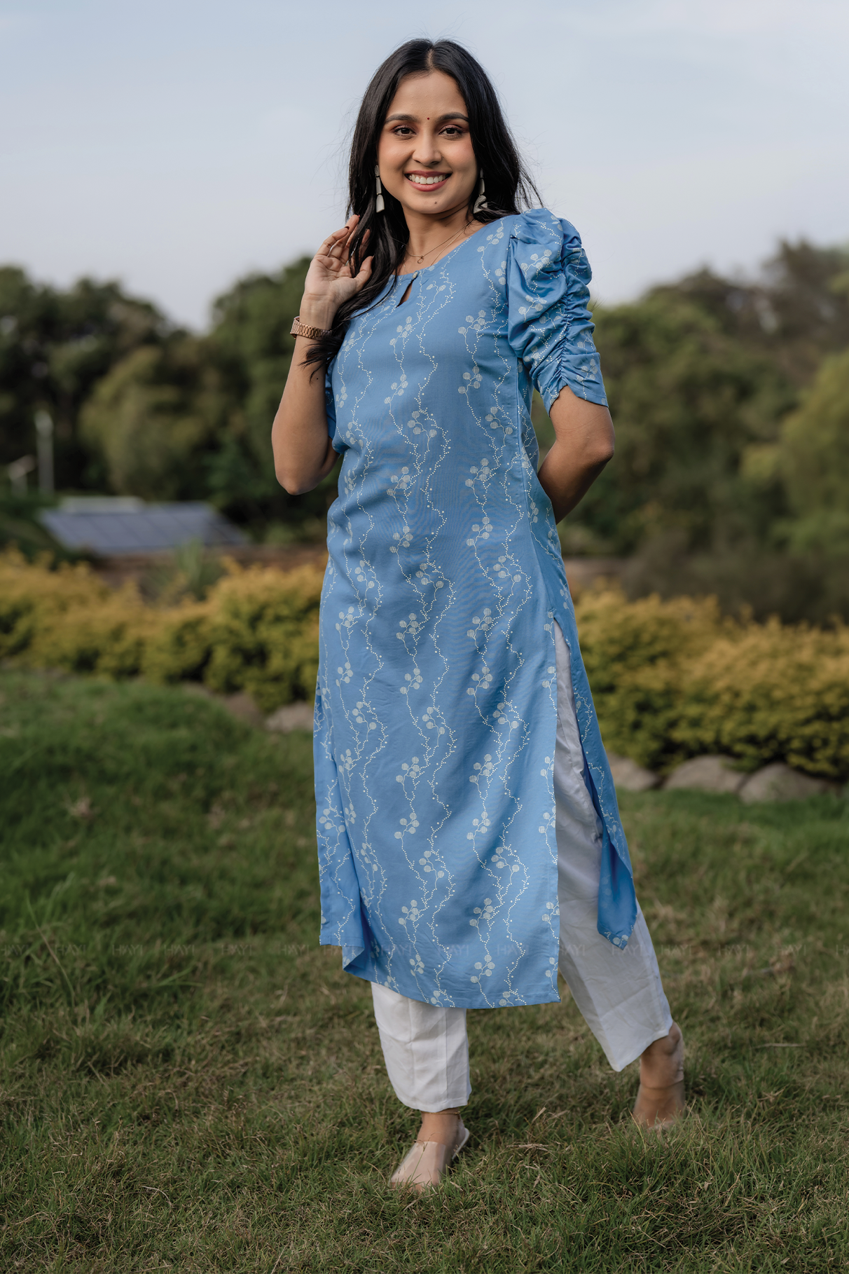 Weaveform Chic Blue Printed Viscose Kurta