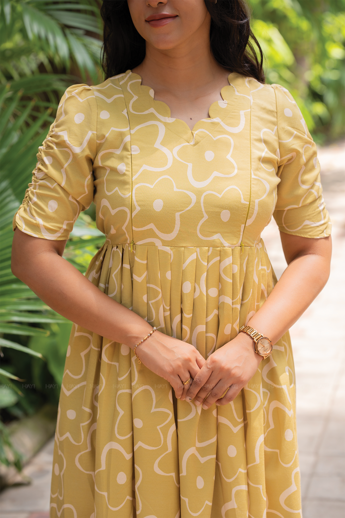 Mustard Flower Yellow Printed Maternity and feeding Maxi