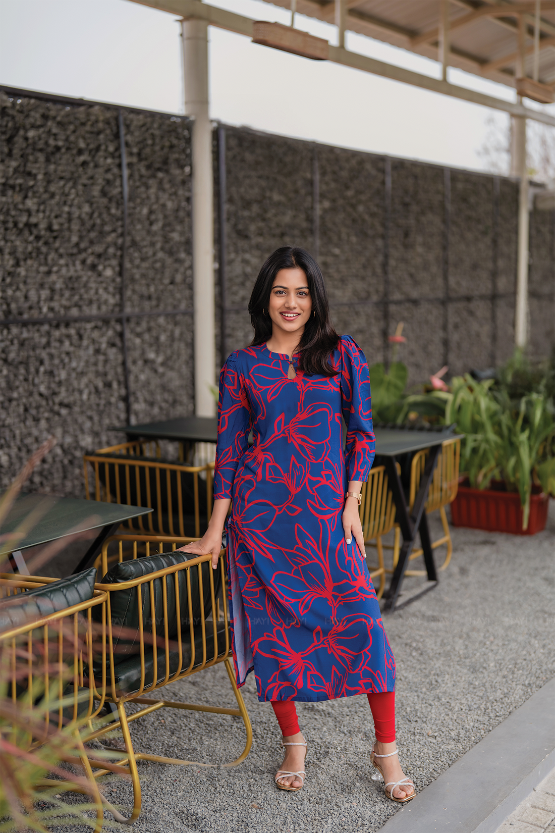 Bluetail Viscose Kurta with Chinese Collar & 3/4 Sleeves