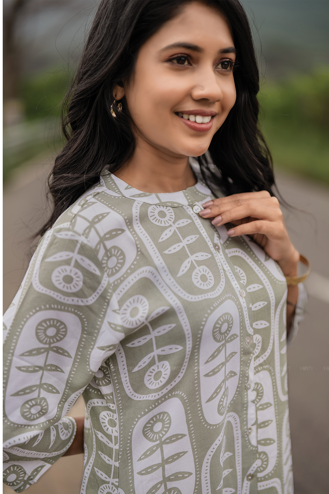 Greenwhirl Viscose A-Line Kurta with Chinese Collar & 3/4th Sleeves