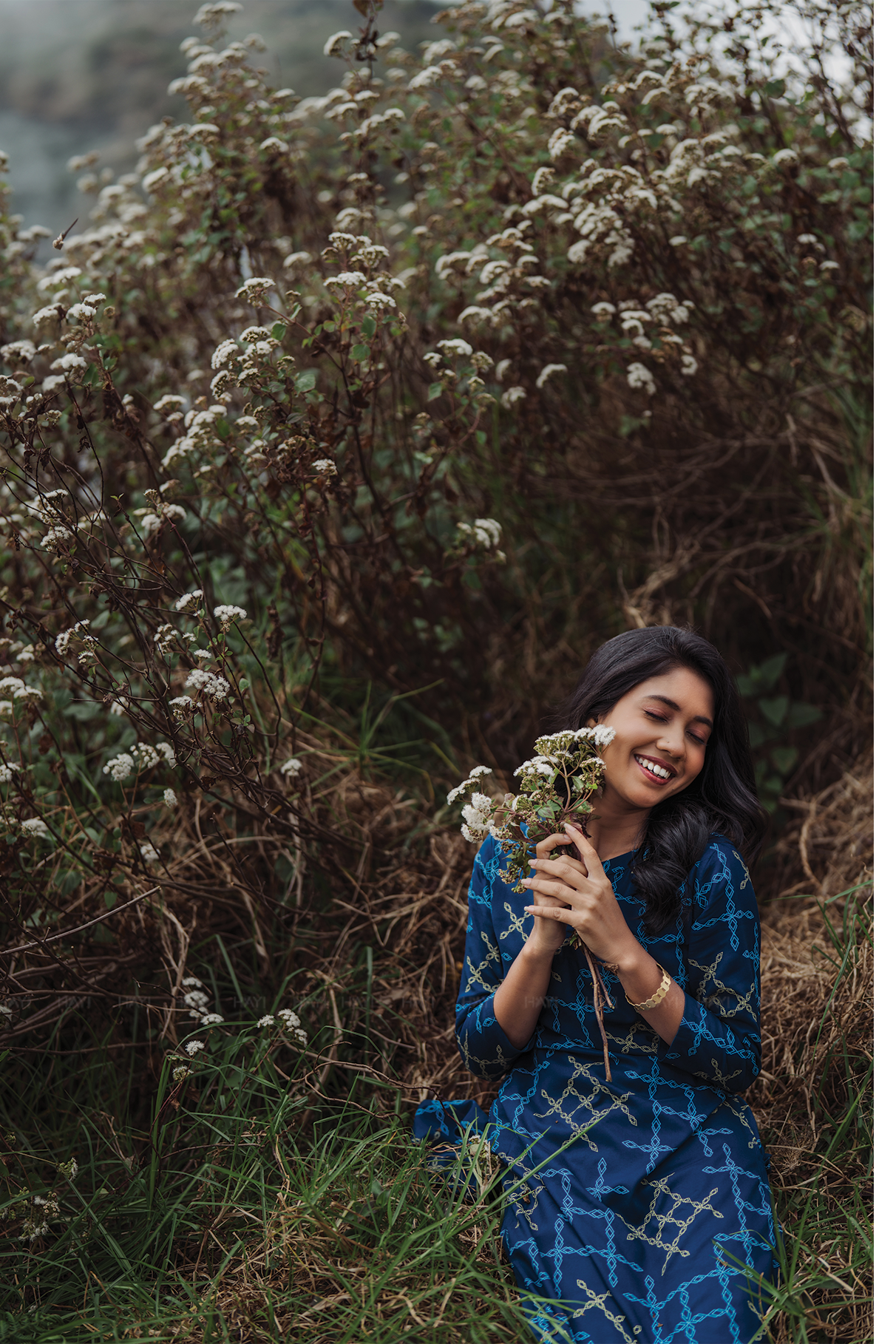 Starlink Grace Navy Viscose Kurta with Chinese Collar & 3/4 Sleeves