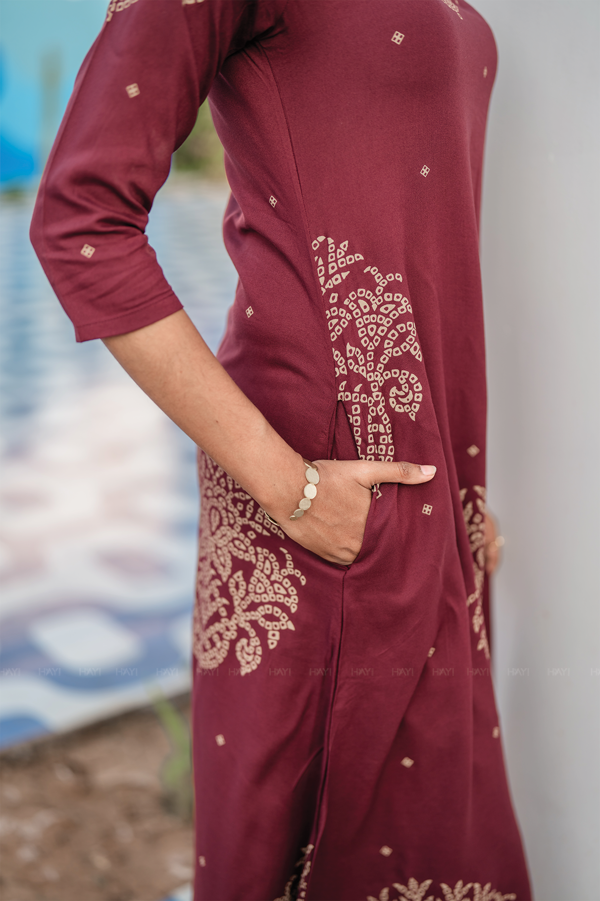 Bronza Aura Brown Viscose Co-ord with Boat Neck & 3/4th Sleeves