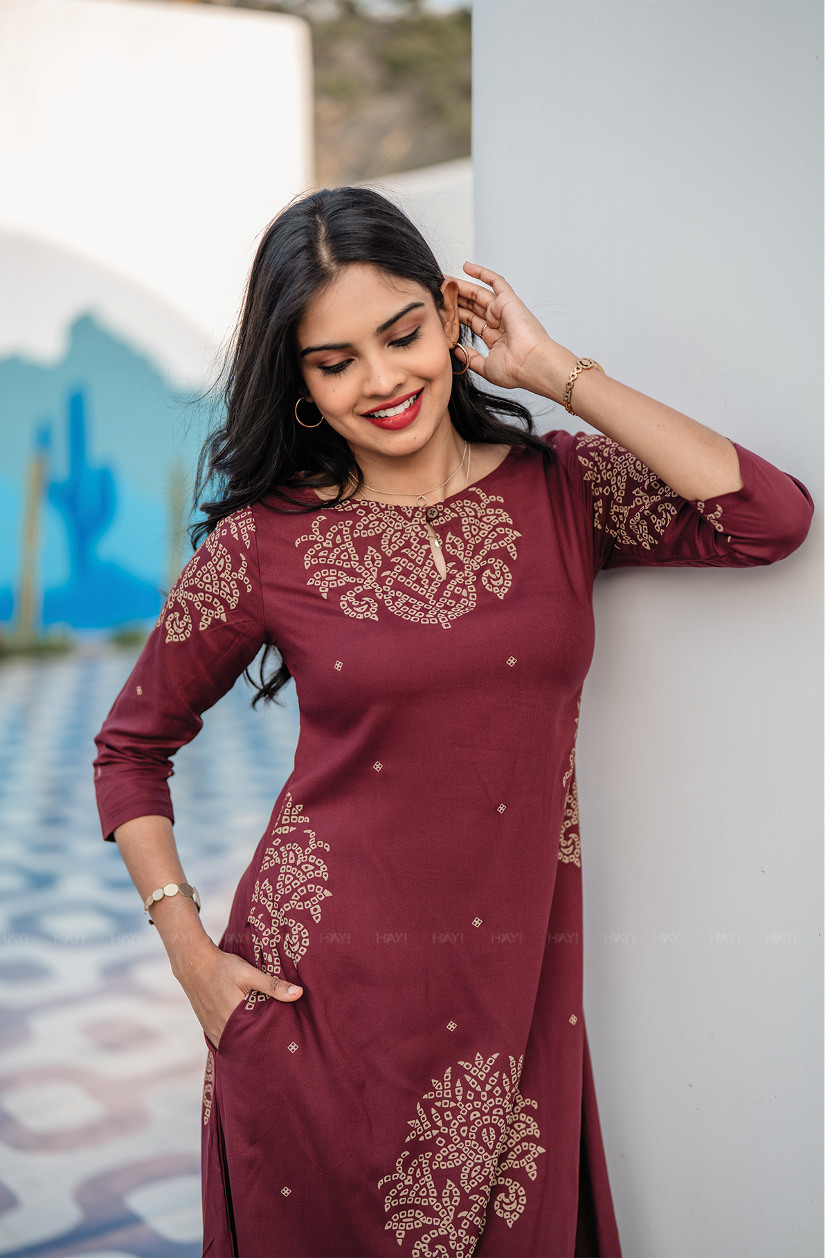 Bronza Aura Brown Viscose Co-ord with Boat Neck & 3/4th Sleeves