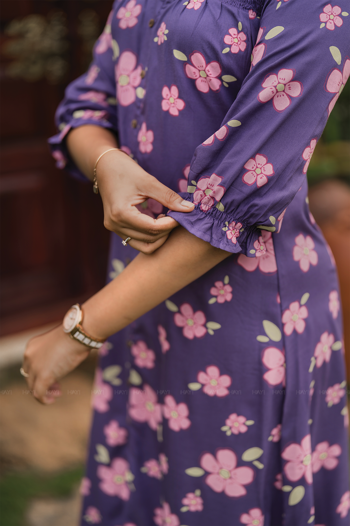 Violetta Pettals Floral Printed A-line Kurta with Frills Neckline