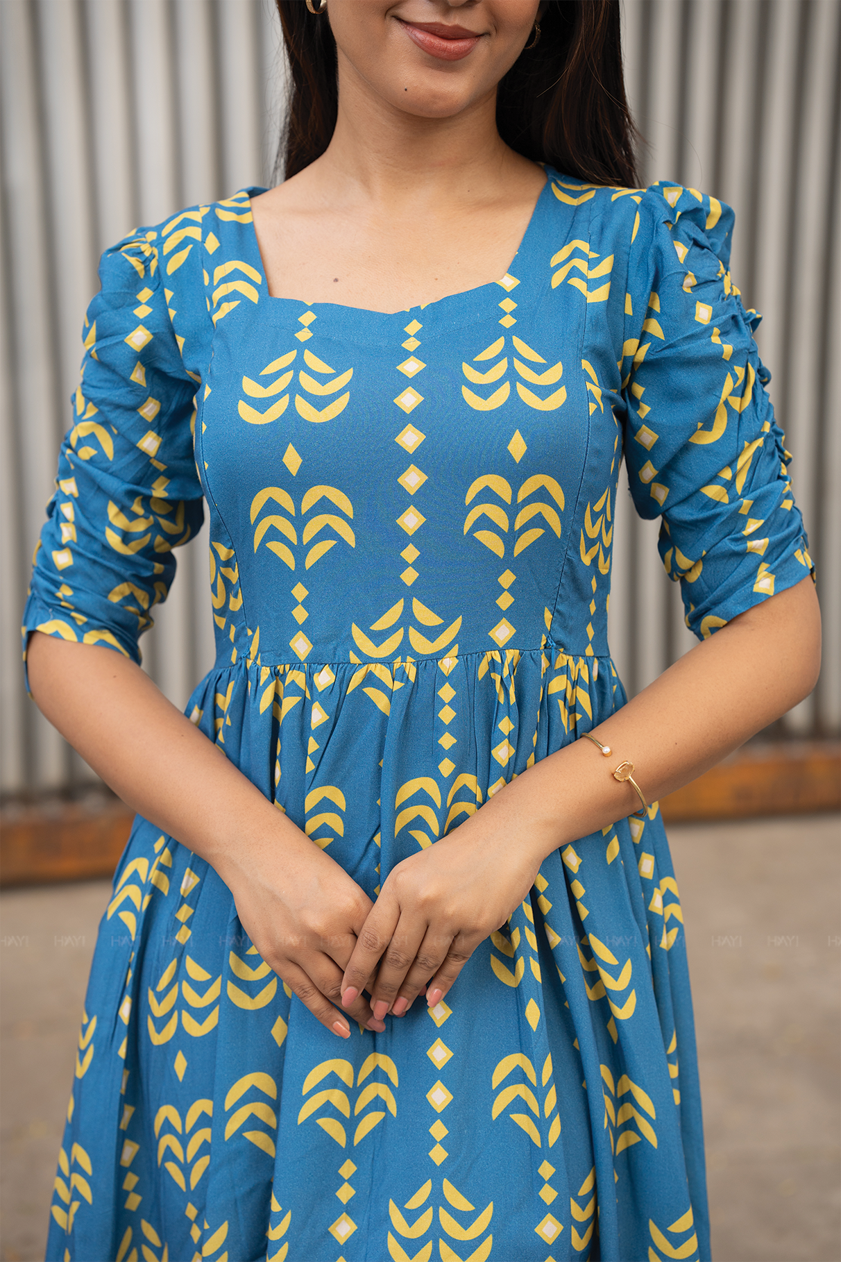 Rhythm Weave Blue Printed Maternity and Feeding Viscose Dress