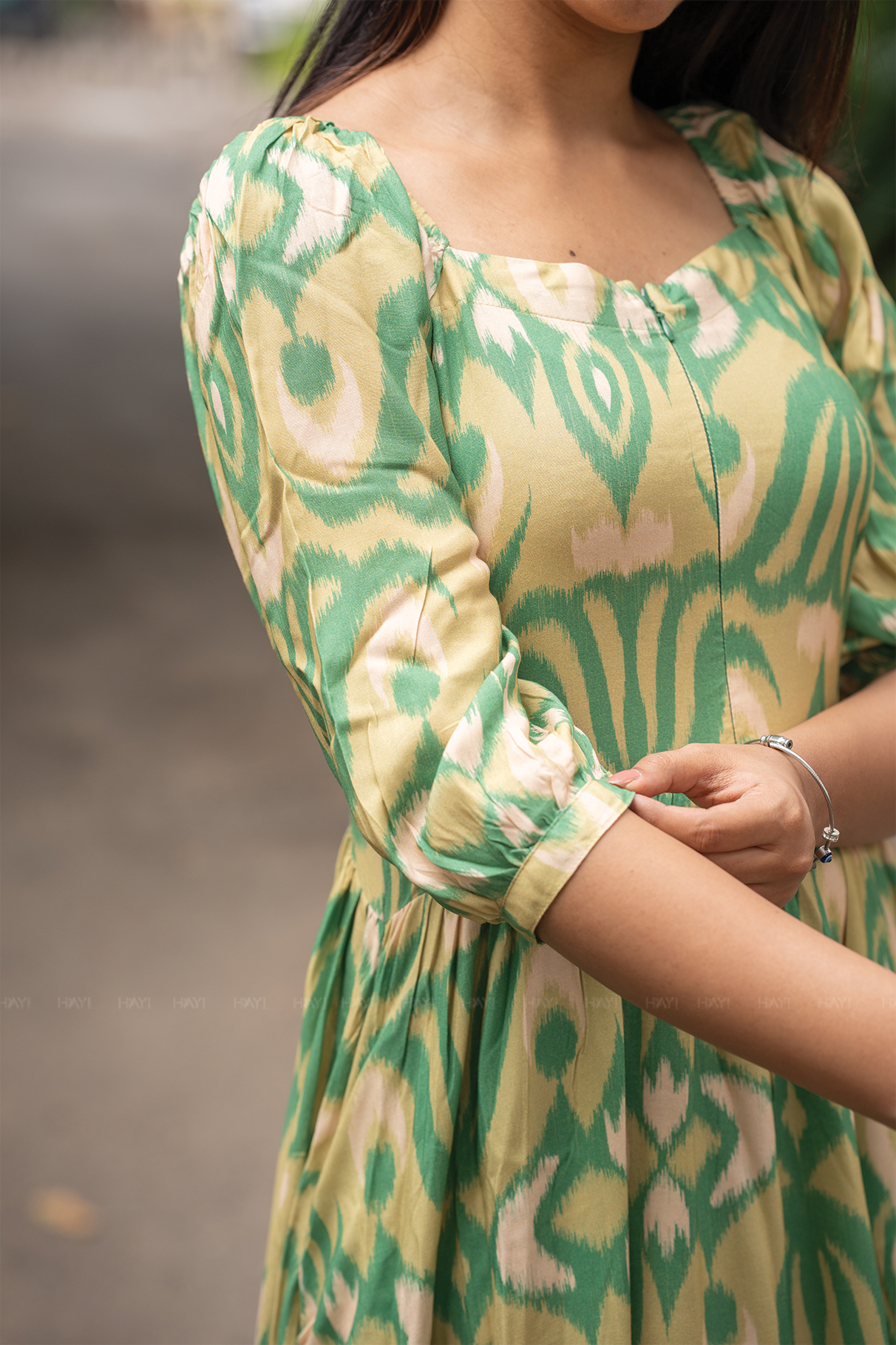 Sage Flow Green Printed Maternity and Feeding Viscose Dress