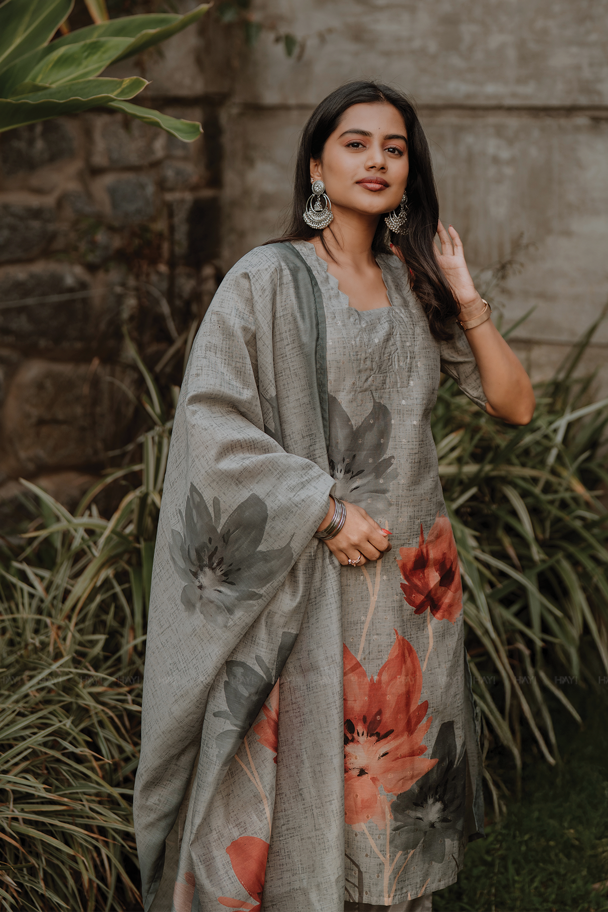 Vanessa Grey Tussar Silk Printed Kurta Set with Dupatta