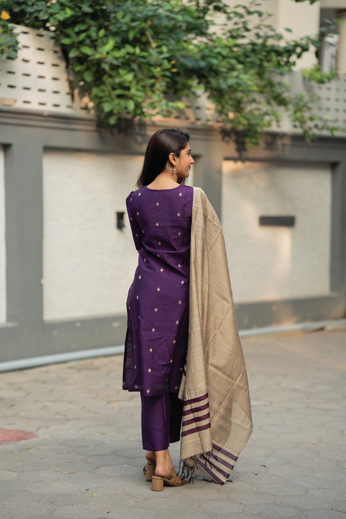 Noorvi Stripe Violet 3 Piece Viscose Jacquard Weave Kurta with Pant & Dupatta