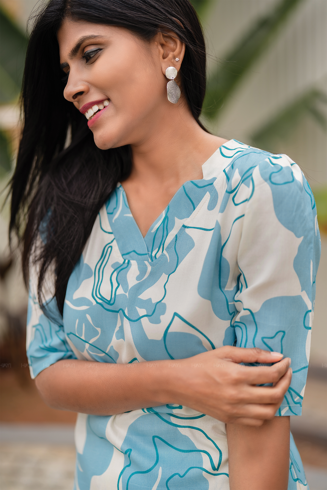 Cloudwave Beige Viscose Co-ord with V-Neckline & Light Gathers with Elbow Sleeves