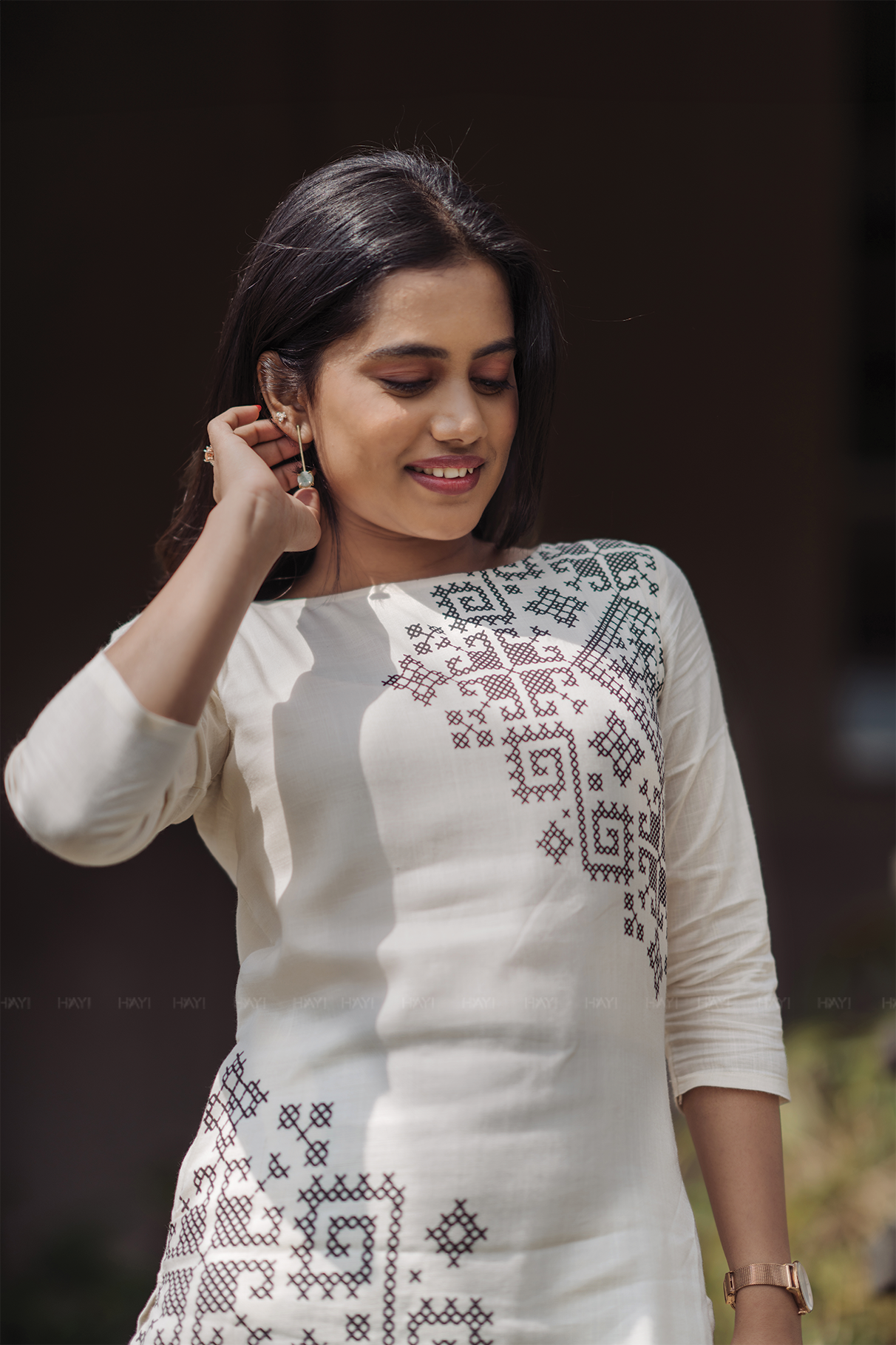 Classic Contrast Viscose Slub with Square Neck & 3/4th Sleeves