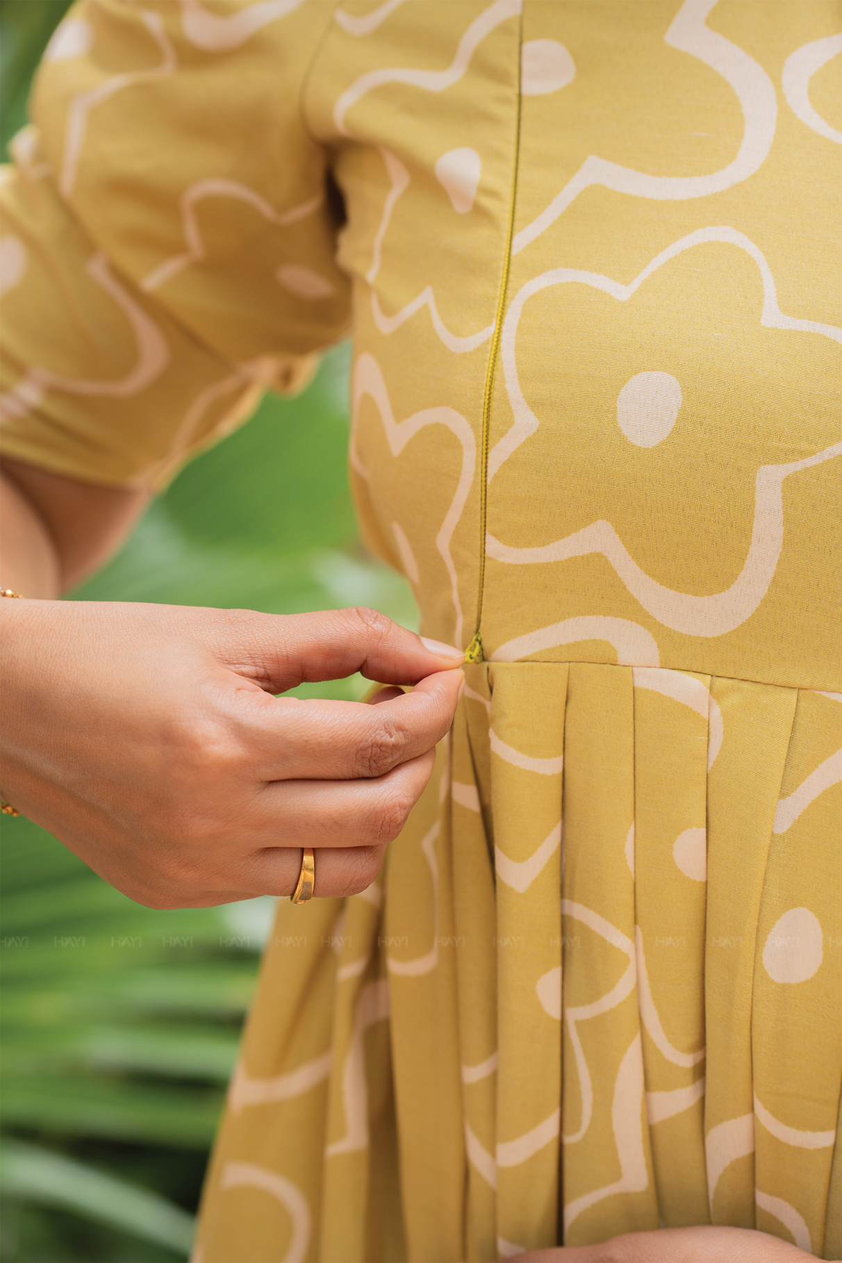 Mustard Flower Yellow Printed Maternity and feeding Maxi