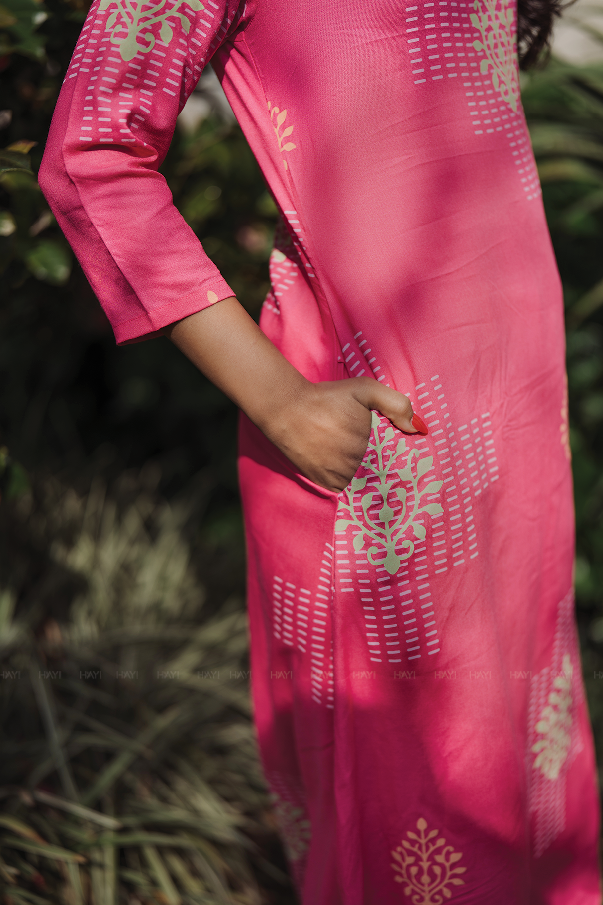 Fuchisa Charm Pink Viscose Co-ord with Boat Neck & 3/4th Sleeves