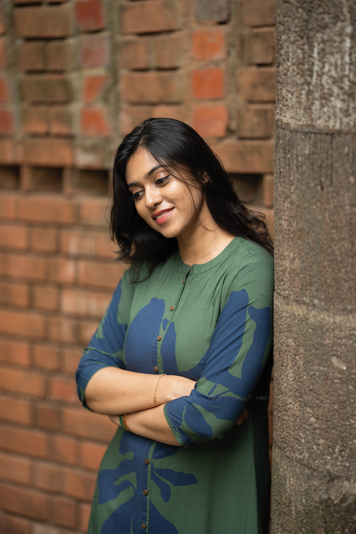 Forest Wave Green Viscose A-Line Kurta with Chinese Collar & 3/4th Sleeves