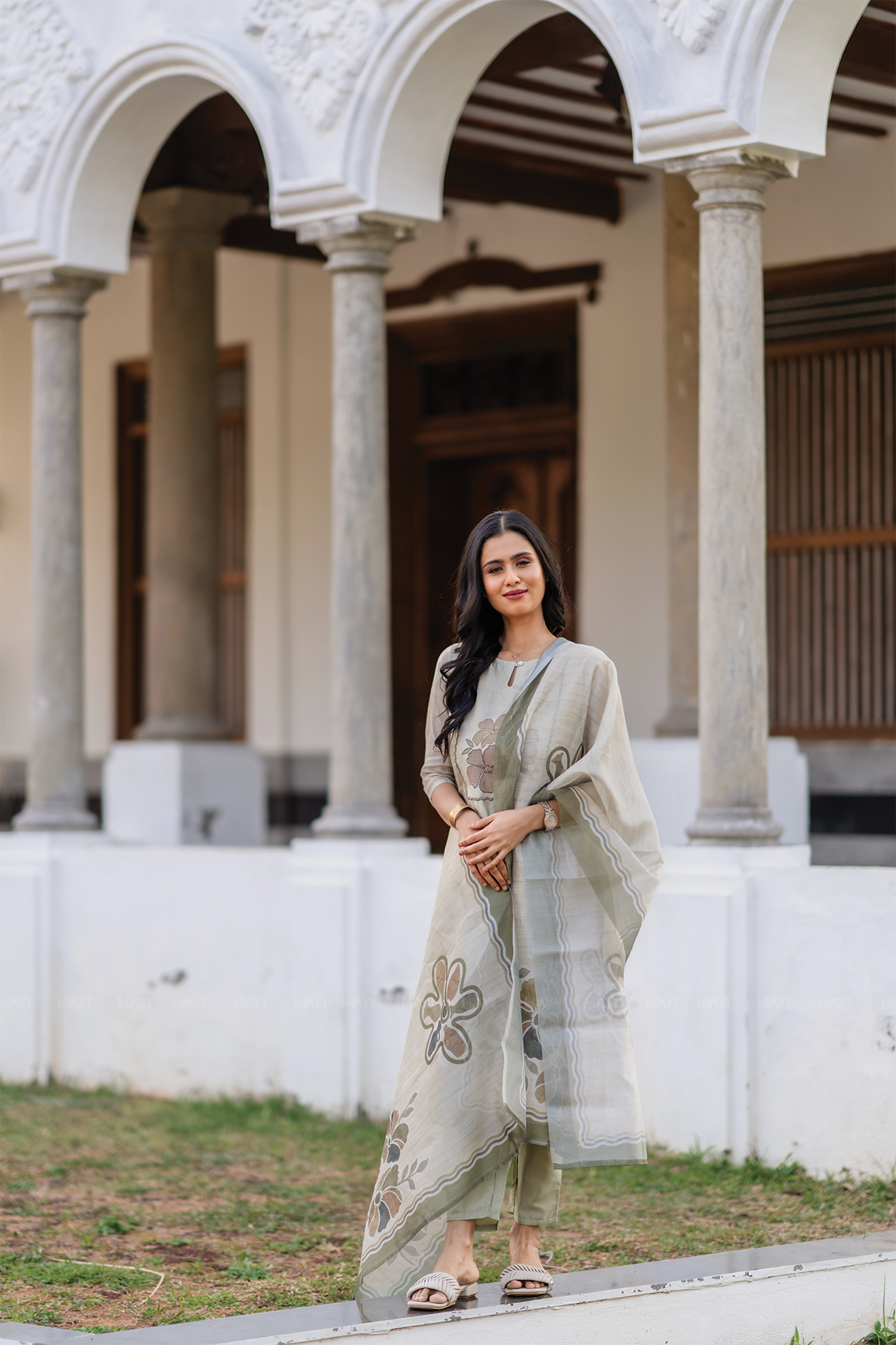 Pista Noor 3 Piece Tussar Silk Blend Printed Embroidery Kurta with Pant & Dupatta