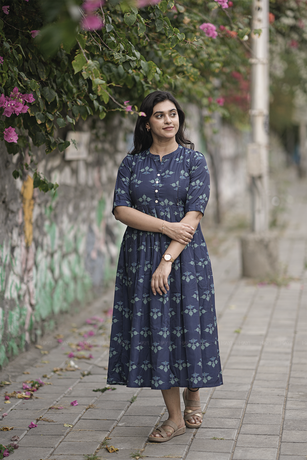 Navy Rhythm Printed Maternity and Feeding Maxi Dress