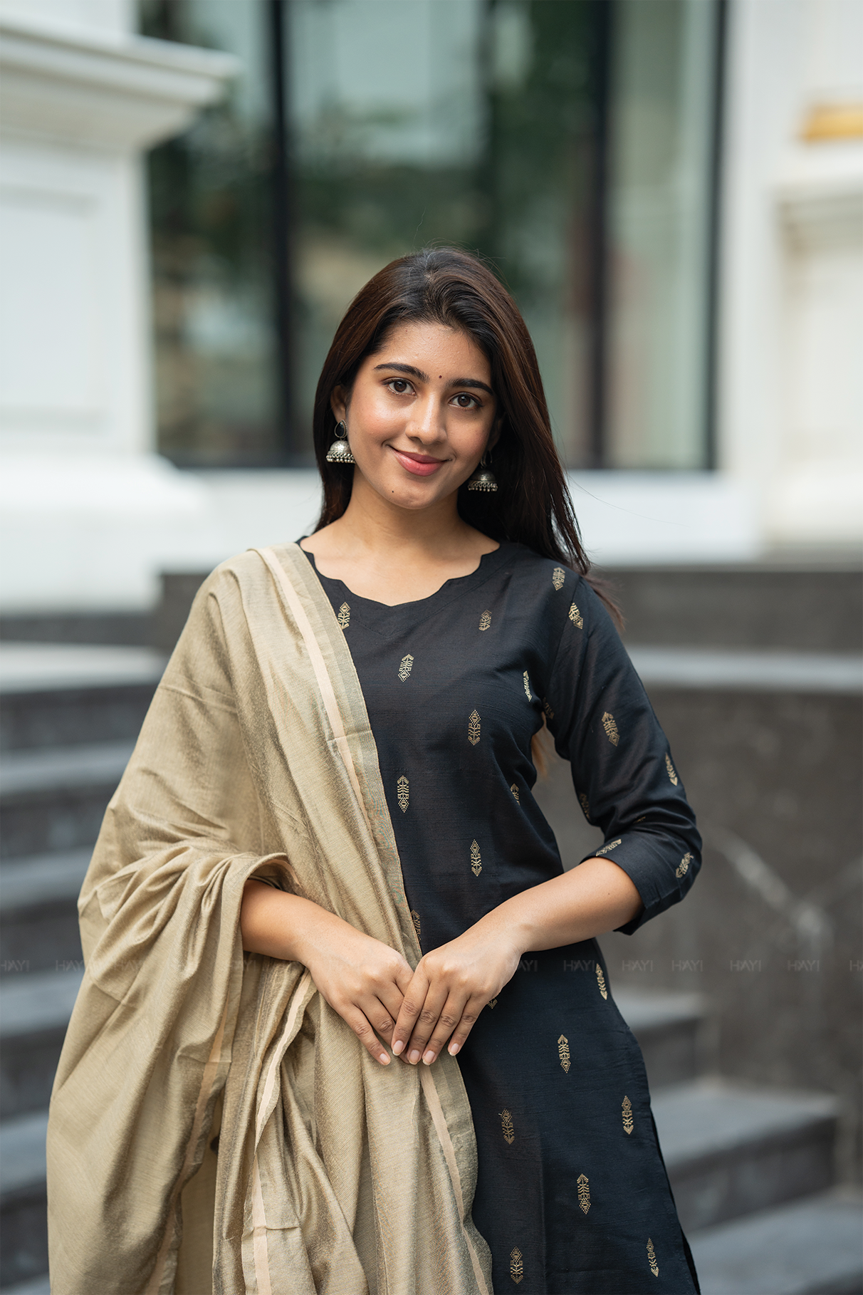 Twilight Weft Black 3 Piece Viscose Jacquard Weave Kurta with Pant & Dupatta