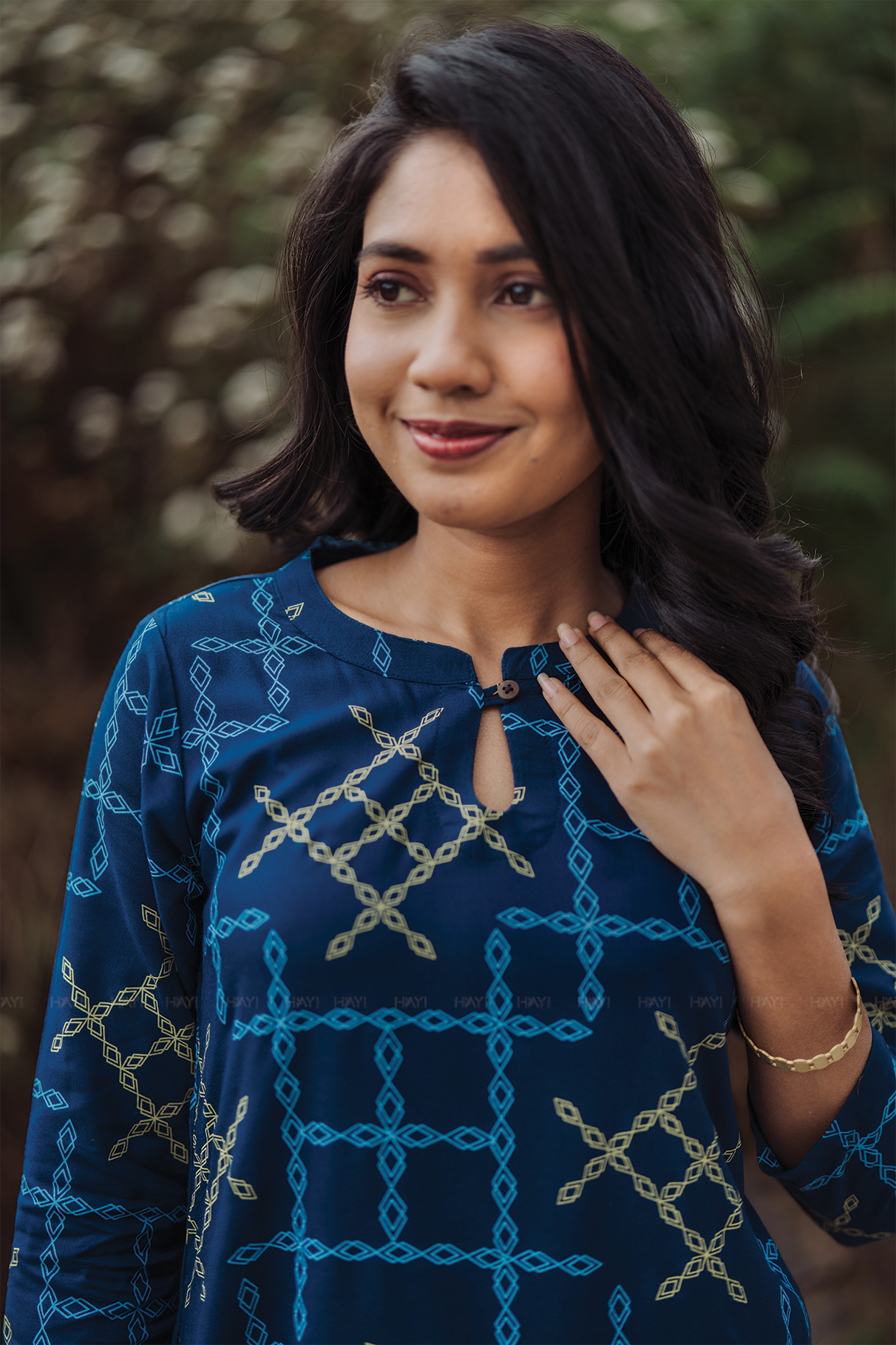 Starlink Grace Navy Viscose Kurta with Chinese Collar & 3/4 Sleeves