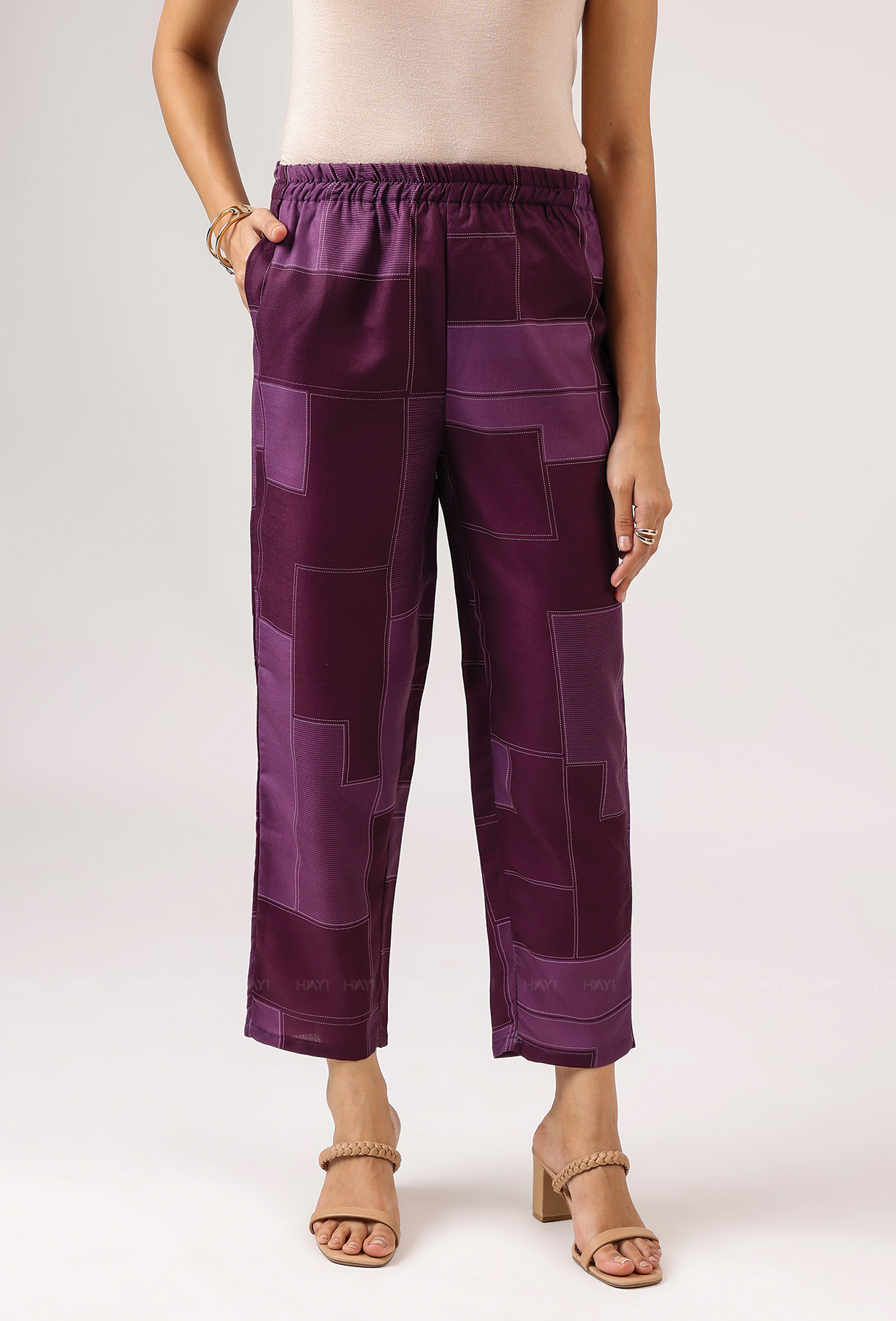 Tangy Plum with Nightshade Whisper printed Linen Blend Co ord set